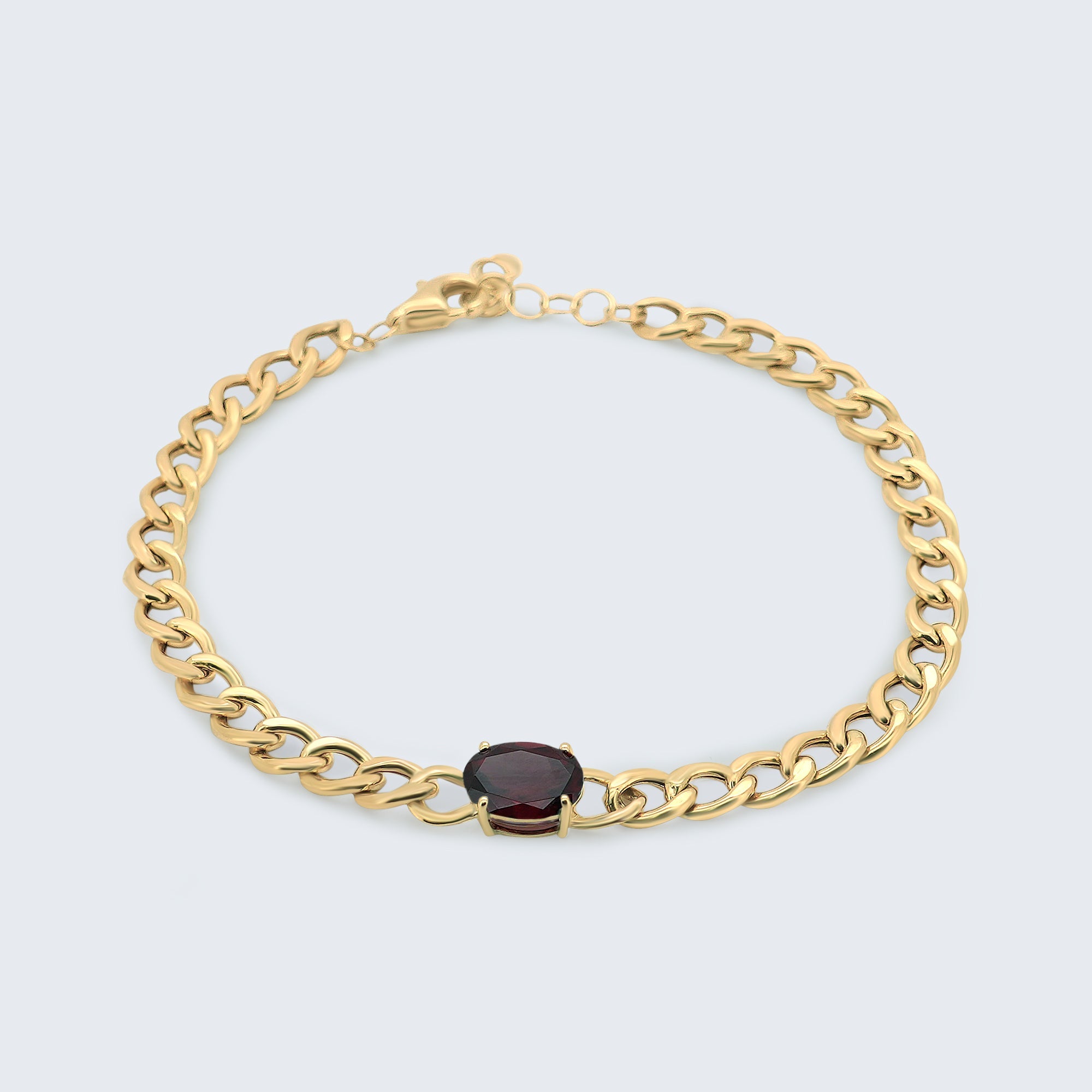 モザンピークガーネットチェーンブレスレット – K18YG、1.30ct