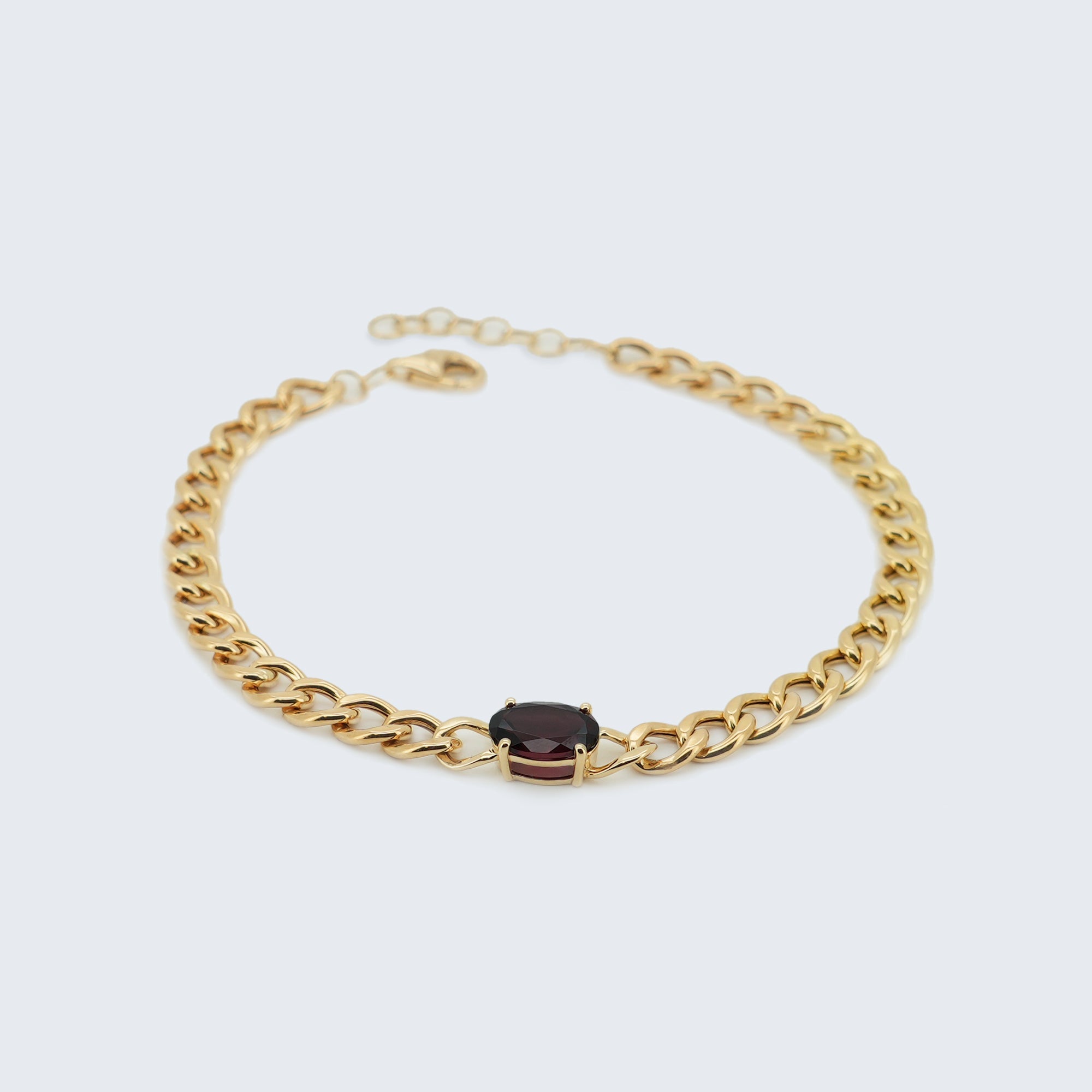 モザンピークガーネットチェーンブレスレット – K18YG、1.30ct