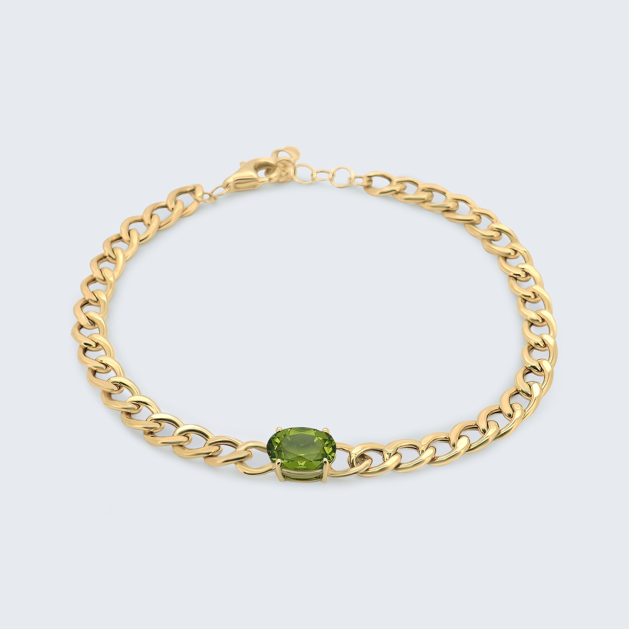 ペリドットチェーンブレスレット – K18YG、1.30ct