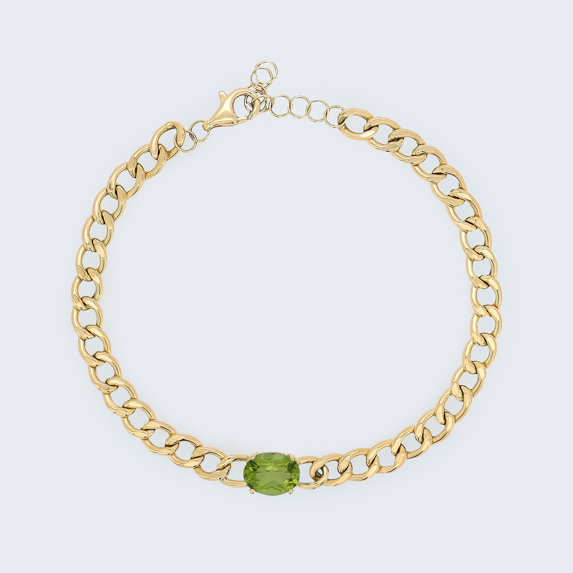 ペリドットチェーンブレスレット – K18YG、1.30ct