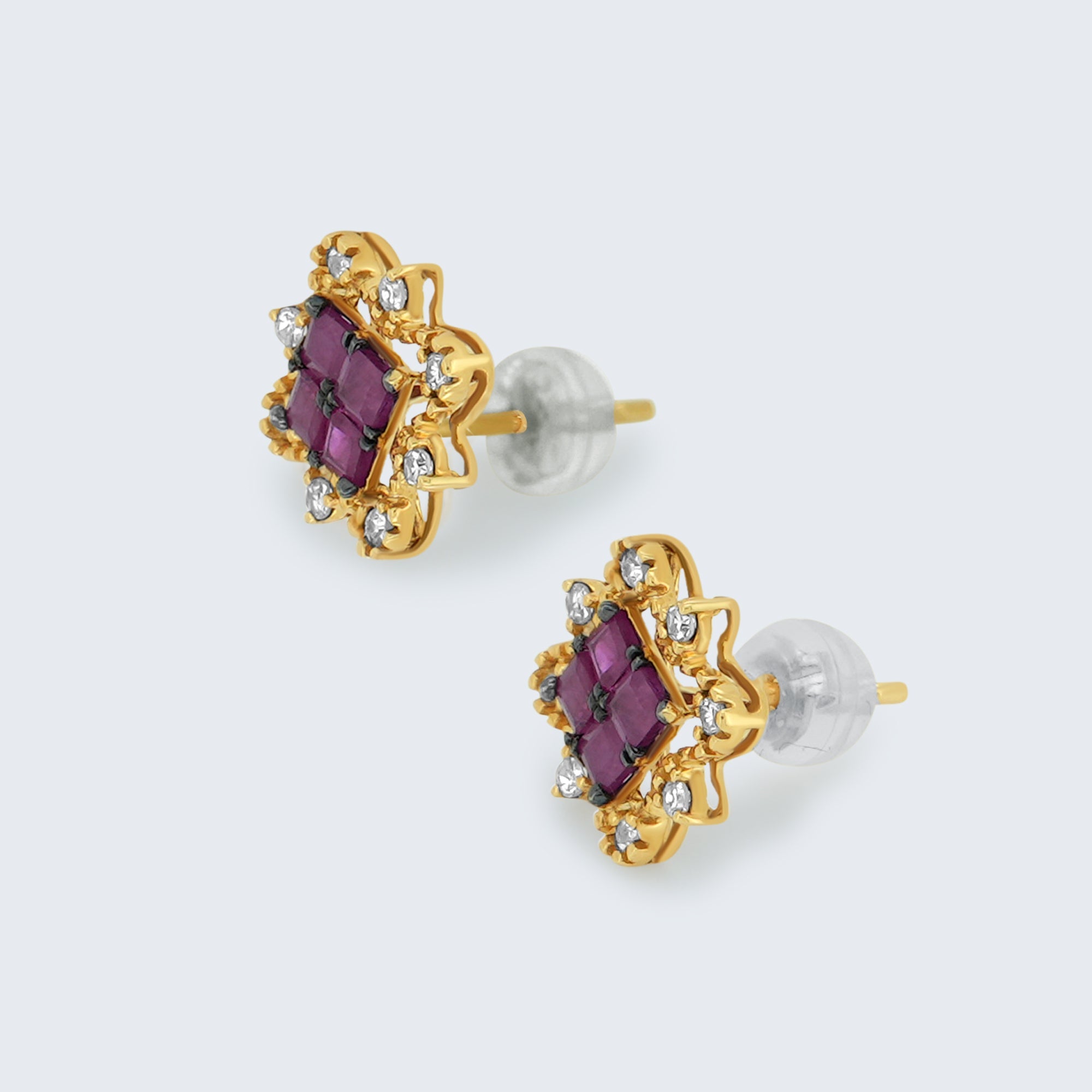 ダイヤモンド&ルビー ピアス – 18Kイエローゴールド