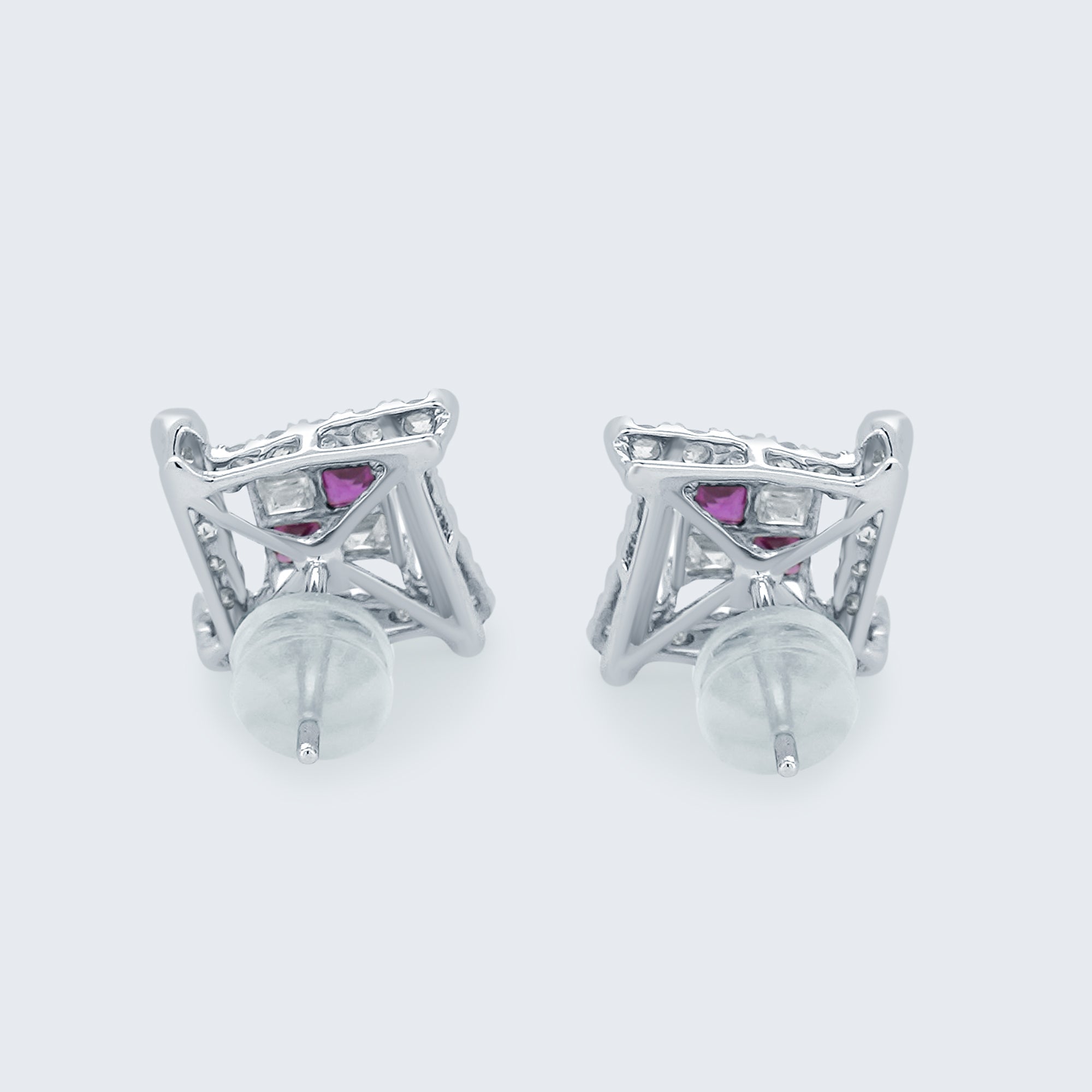 ダイヤモンド&ルビー ピアス – 18Kホワイトゴールド
