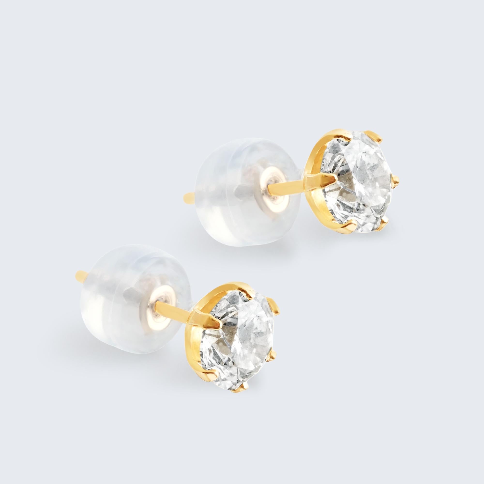 ソリティア スタッド ピアス – 18Kイエローゴールド、1.0カラット