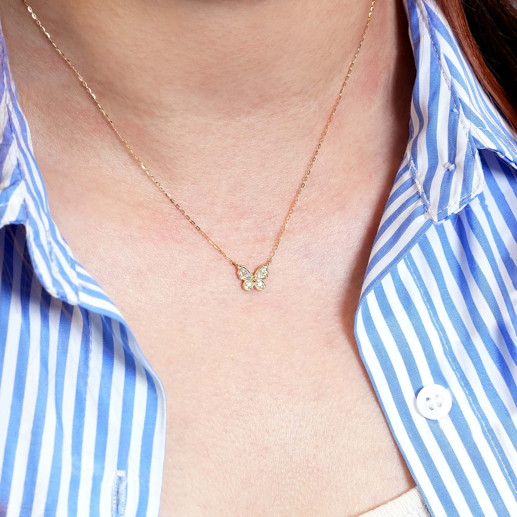 バタフライ ダイヤモンドペンダント – K18YG / WG / PG、0.11カラット