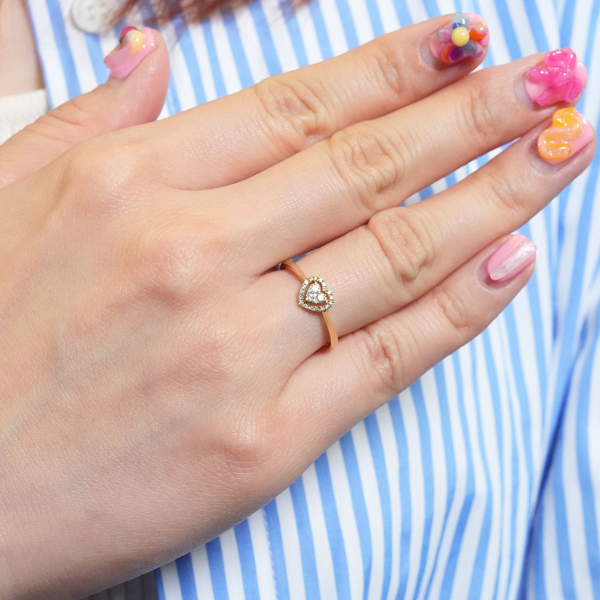 ハートダイヤモンドリング - K18YG、0.15カラット