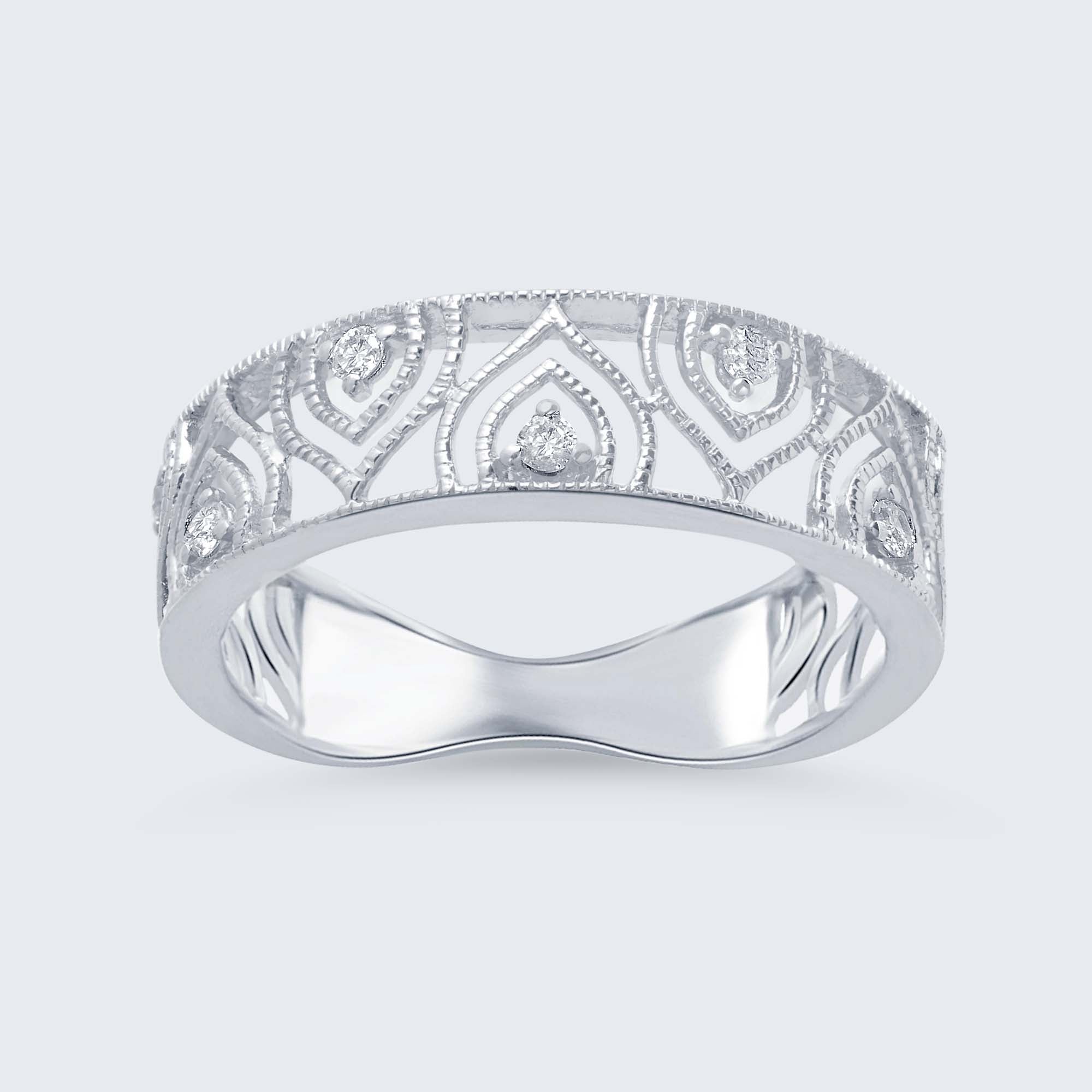 デザインダイヤモンドリング - K18WG、0.10カラット