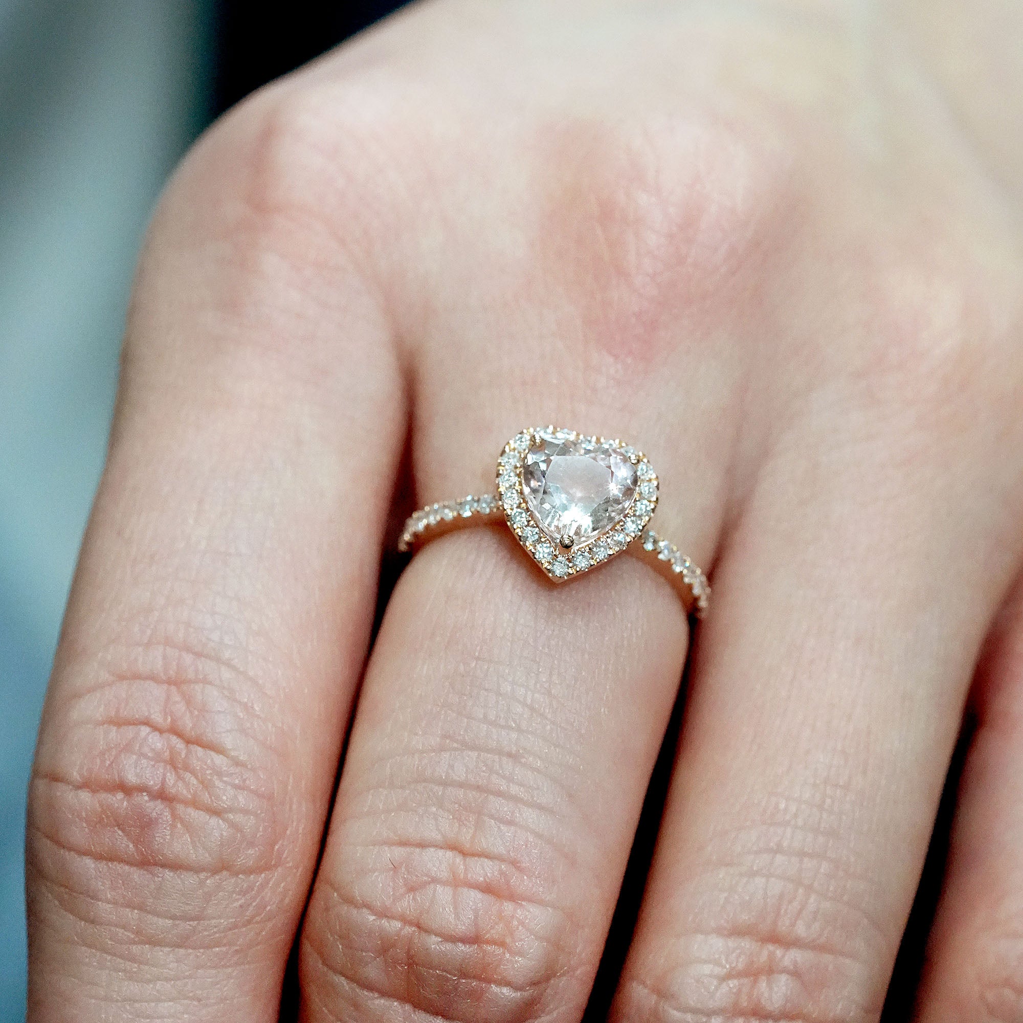 ハート モルガナイト&ダイヤモンド リング – K18PG