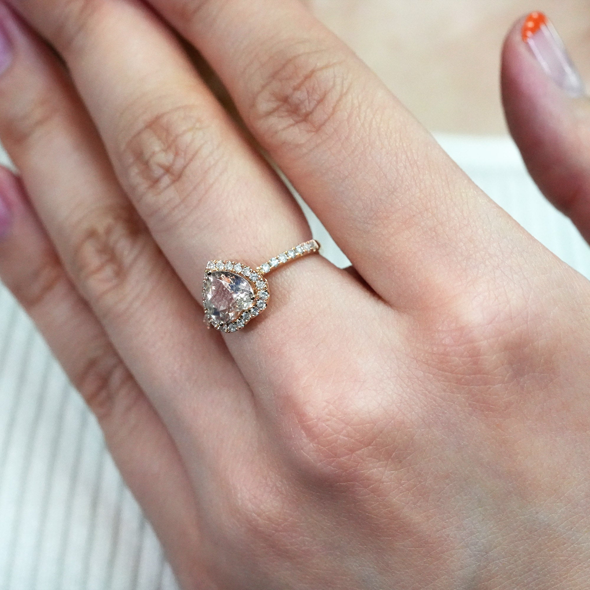 ハート モルガナイト&ダイヤモンド リング – K18PG