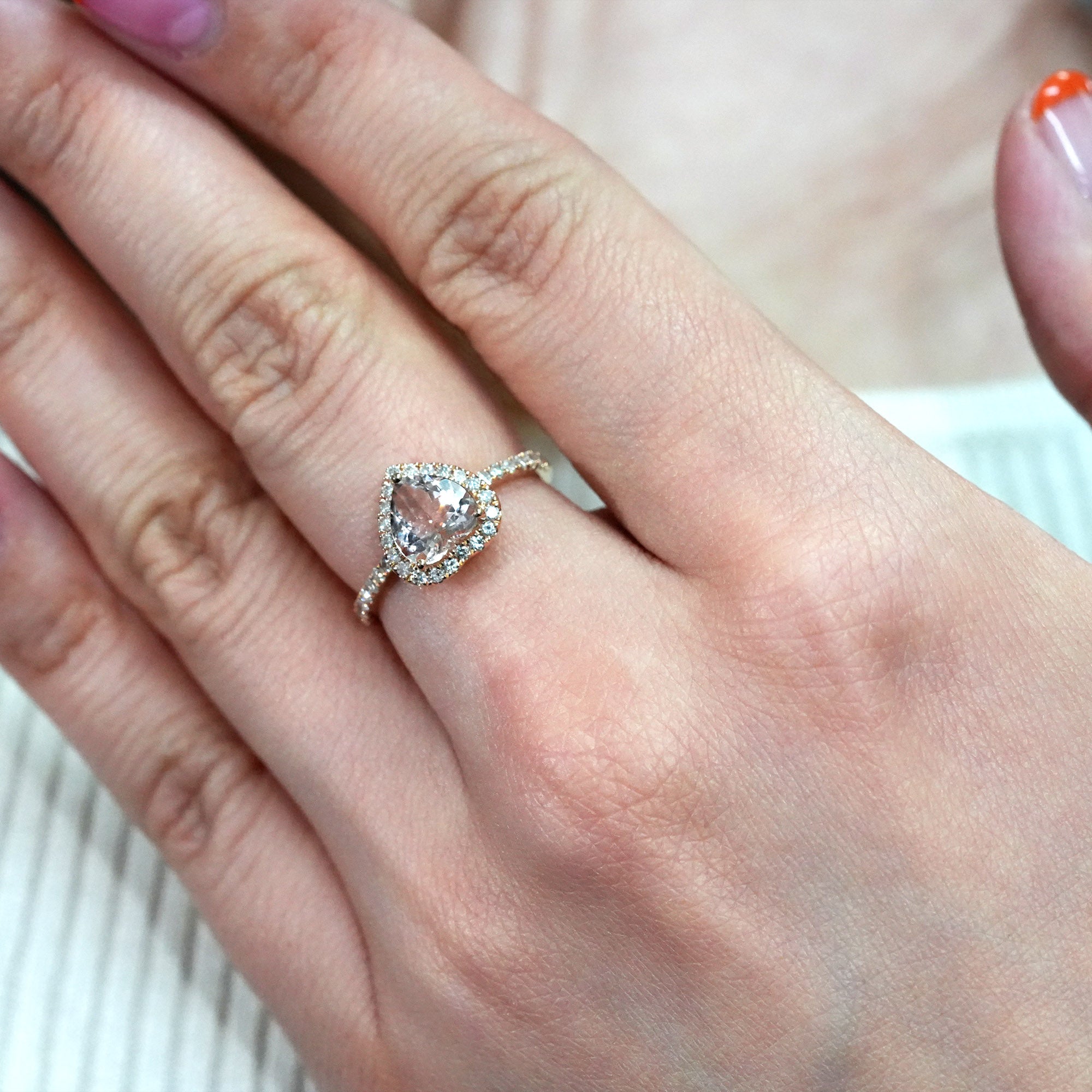 ハート モルガナイト&ダイヤモンド リング – K18PG