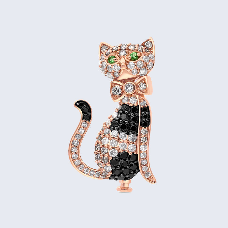 多機能キャットダイヤモンドブローチ – K18PG / WG、1.20ct