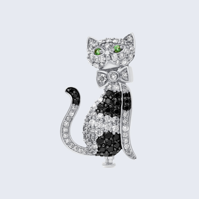 多機能キャットダイヤモンドブローチ – K18PG / WG、1.20ct