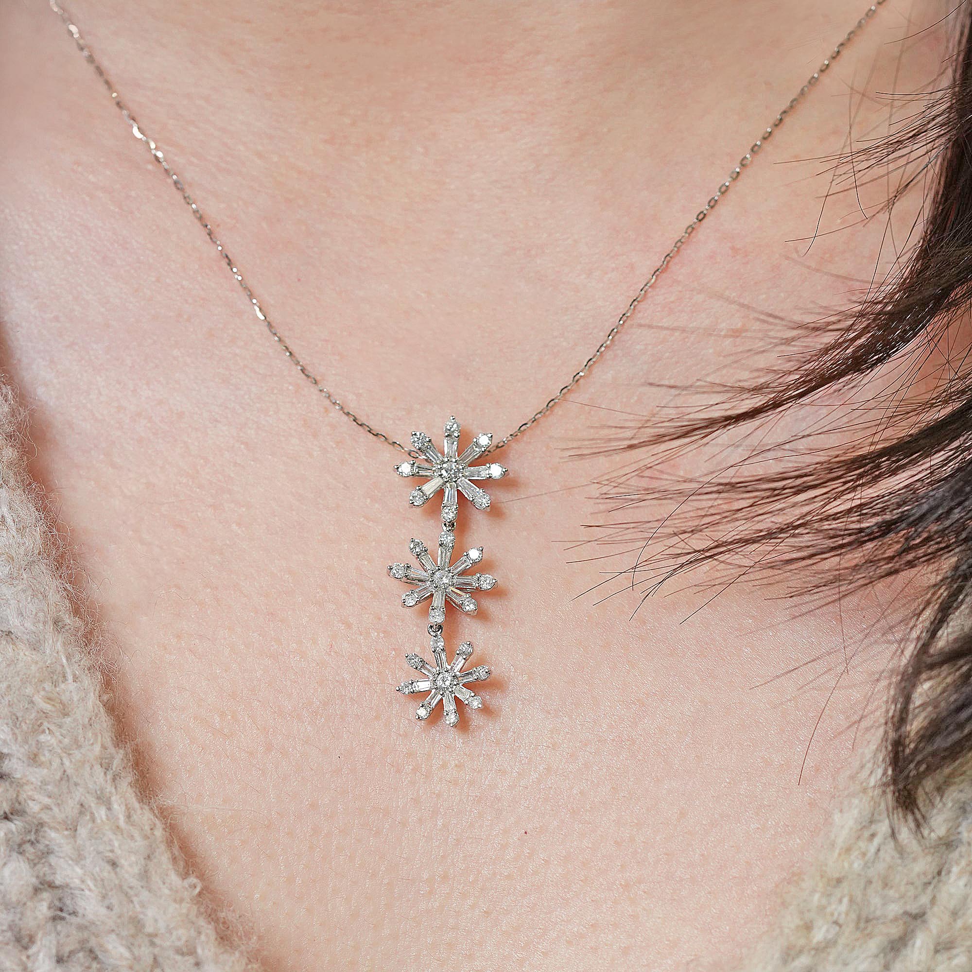 スノーフレーク ダイヤモンドペンダントヘッド - K18WG、1.0ct (チェーンはオプション)