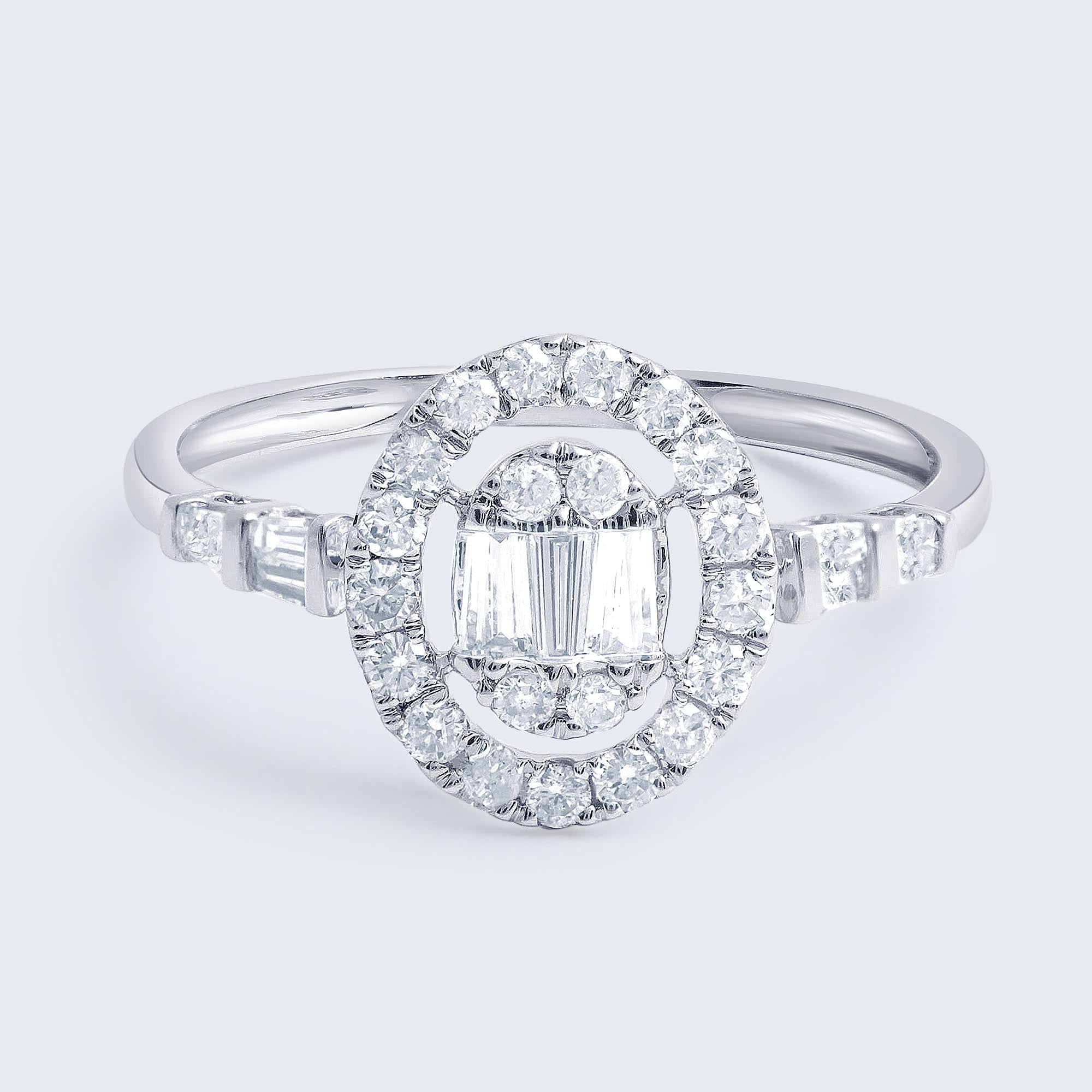 バゲット オーバル ダイヤモンド リング – K18WG、0.50ct