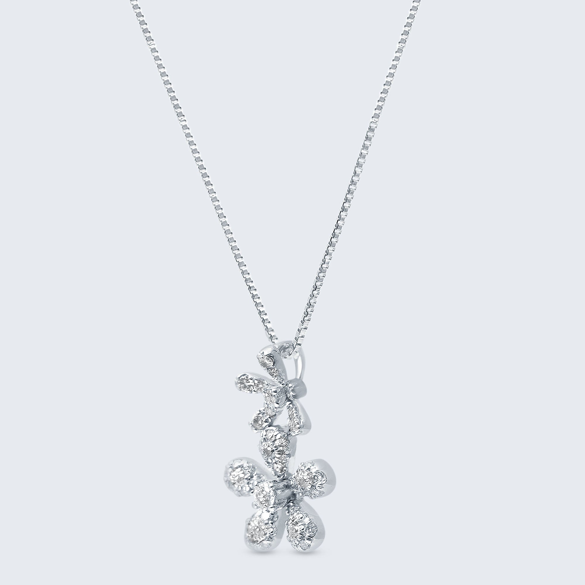 ダブルフラワー ダイヤモンドペンダントヘッド - K18WG、0.20ct (チェーンはオプション)