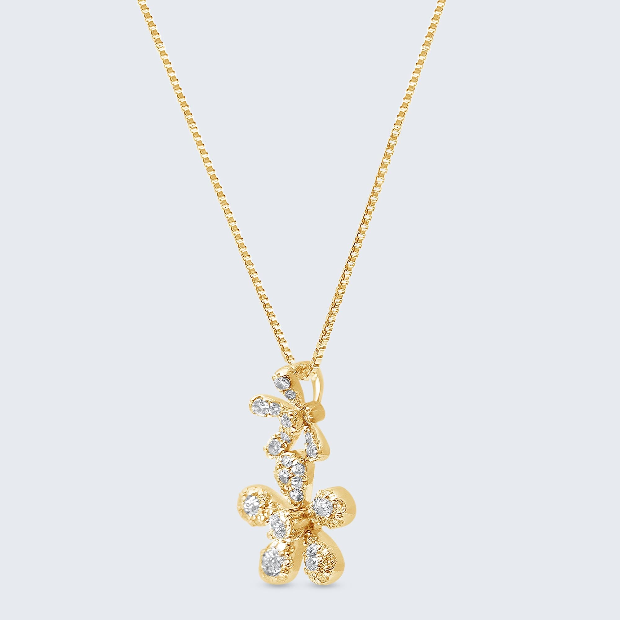 ダブルフラワー ダイヤモンドペンダントヘッド – K18YG、0.20カラット(チェーンはオプション)