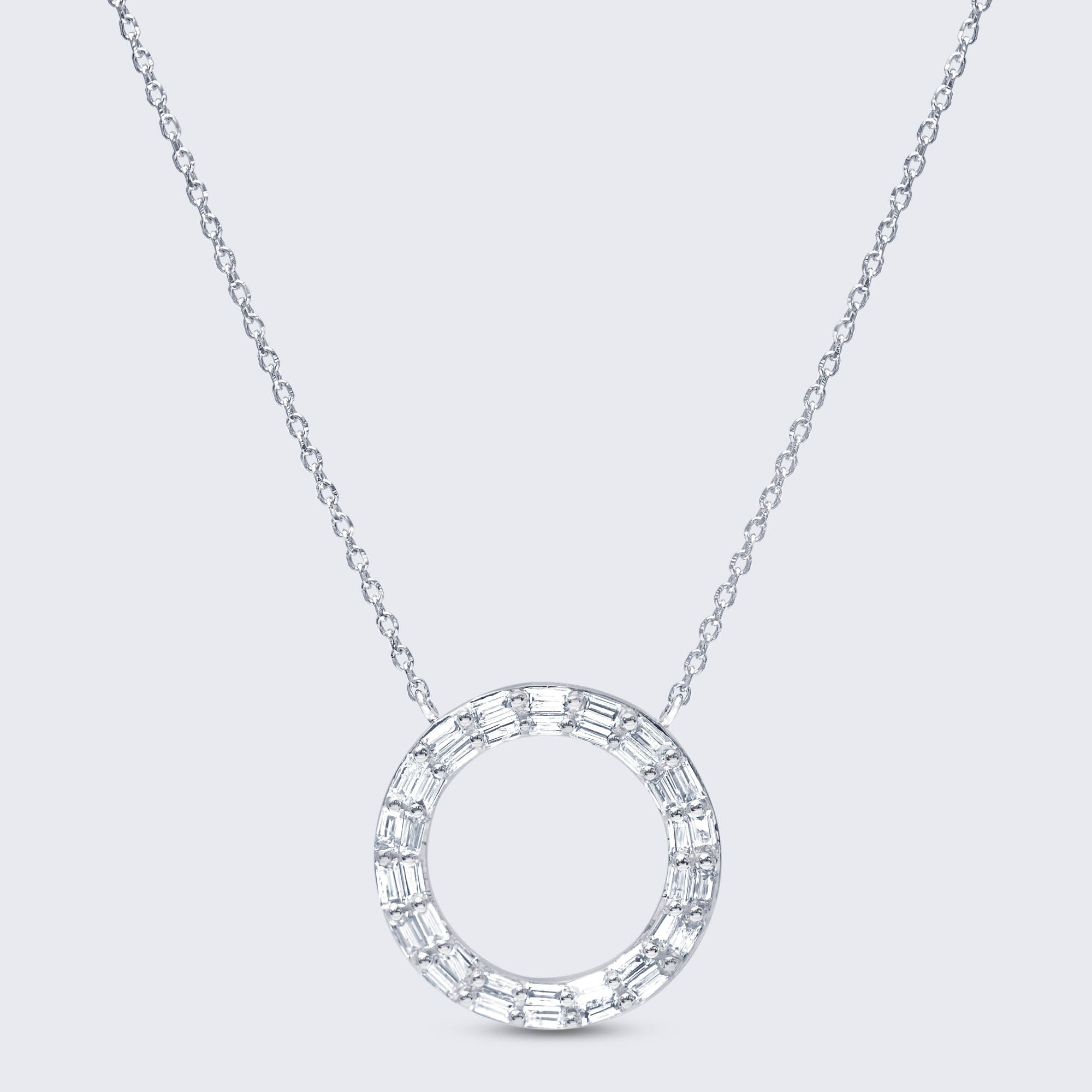 ラウンドハロー バゲット ダイヤモンドペンダント – K18WG、0.50カラット