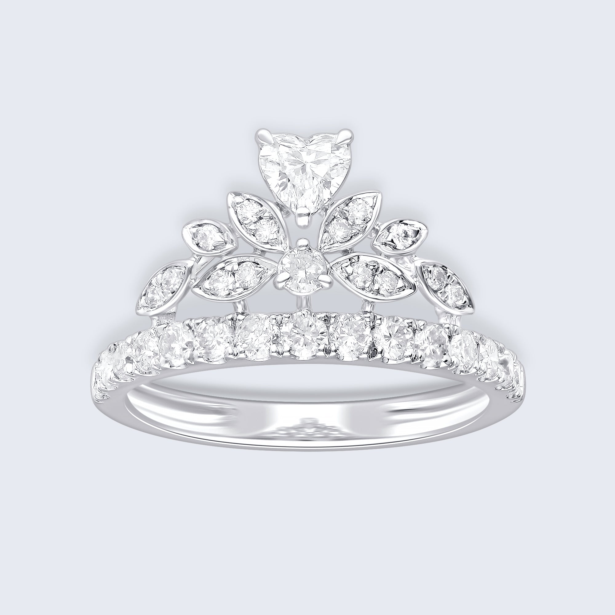 プリンセスクラウン ダイヤモンドリング – 18Kホワイトゴールド、0.80カラット