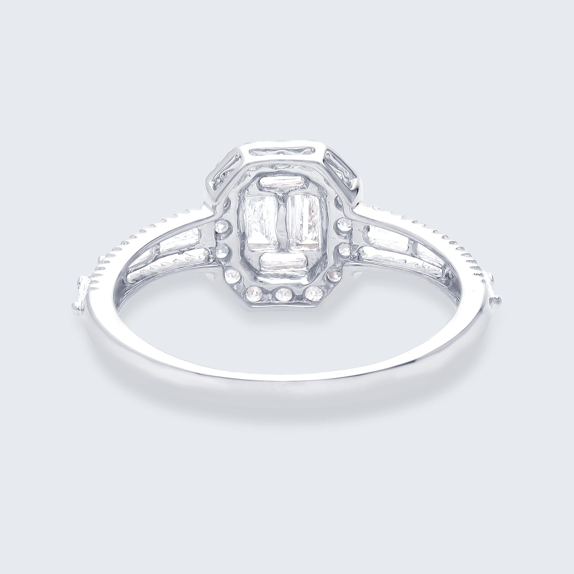 スクエアバゲットダイヤモンドリング – K18WG、0.55カラット