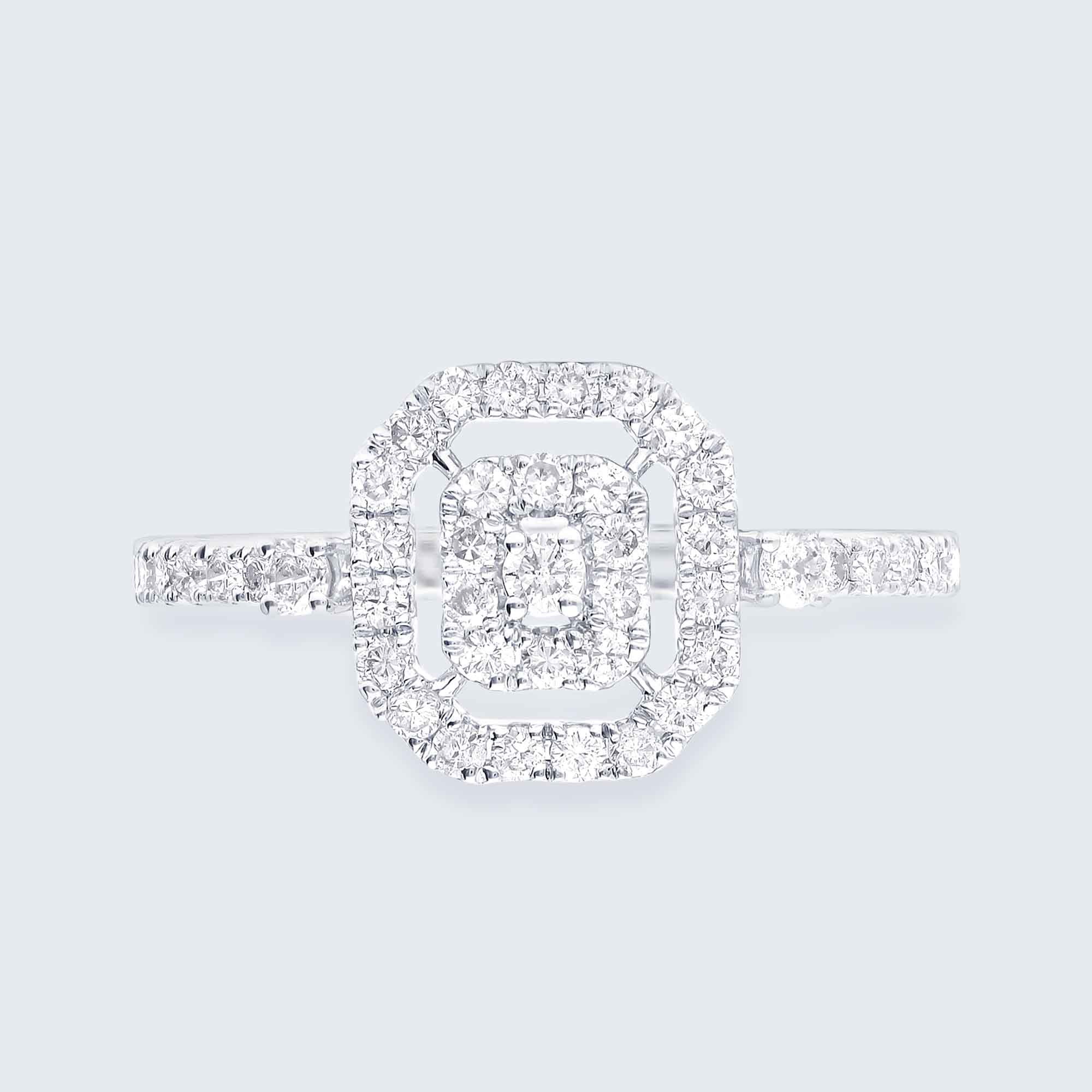 オクタゴン ダイヤモンドリング – K18WG、0.50カラット