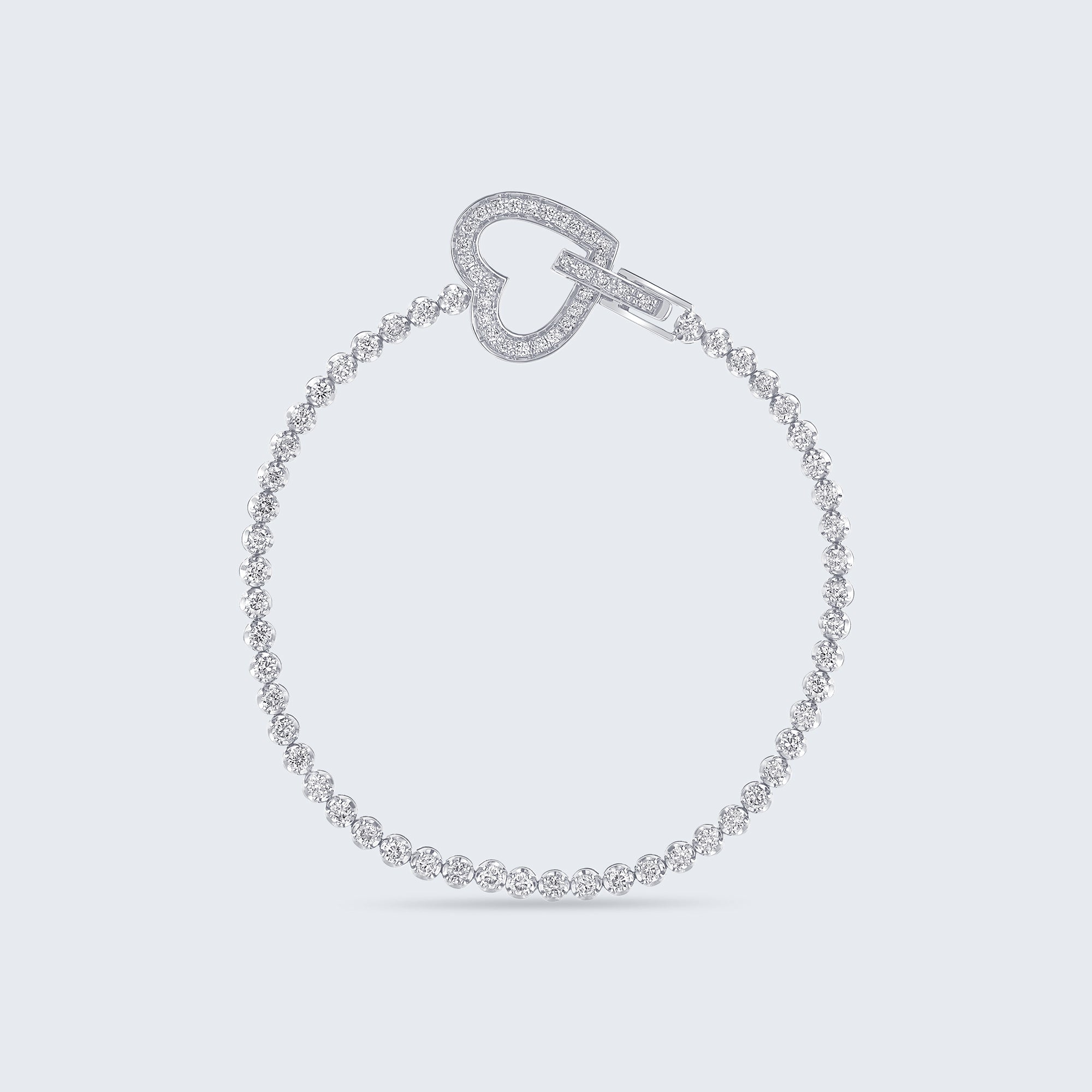 ハートクラスプ ダイヤモンド テニスブレスレット - 18Kゴールド、2.0カラット