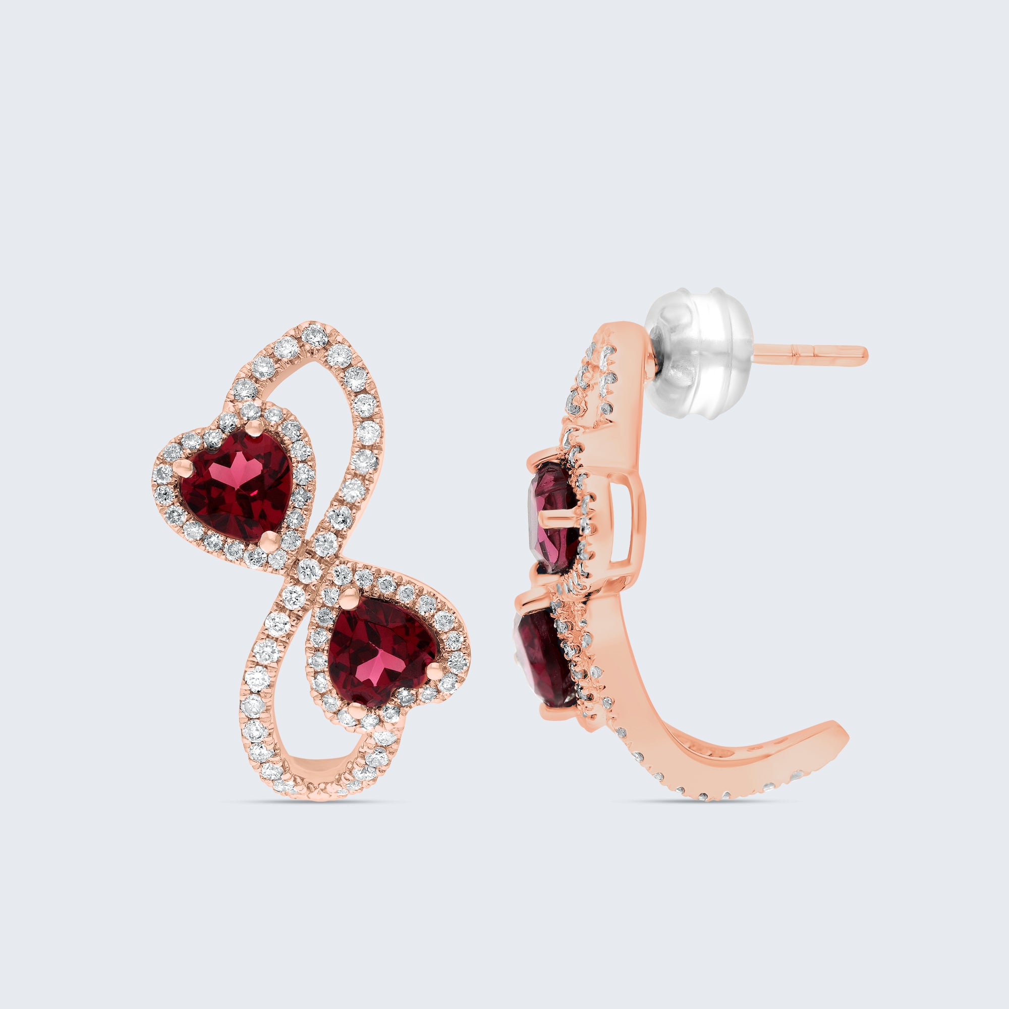 ハートキャンディイヤリング - 18Kゴールド、0.76カラットダイヤモンド&2.50カラットルビー
