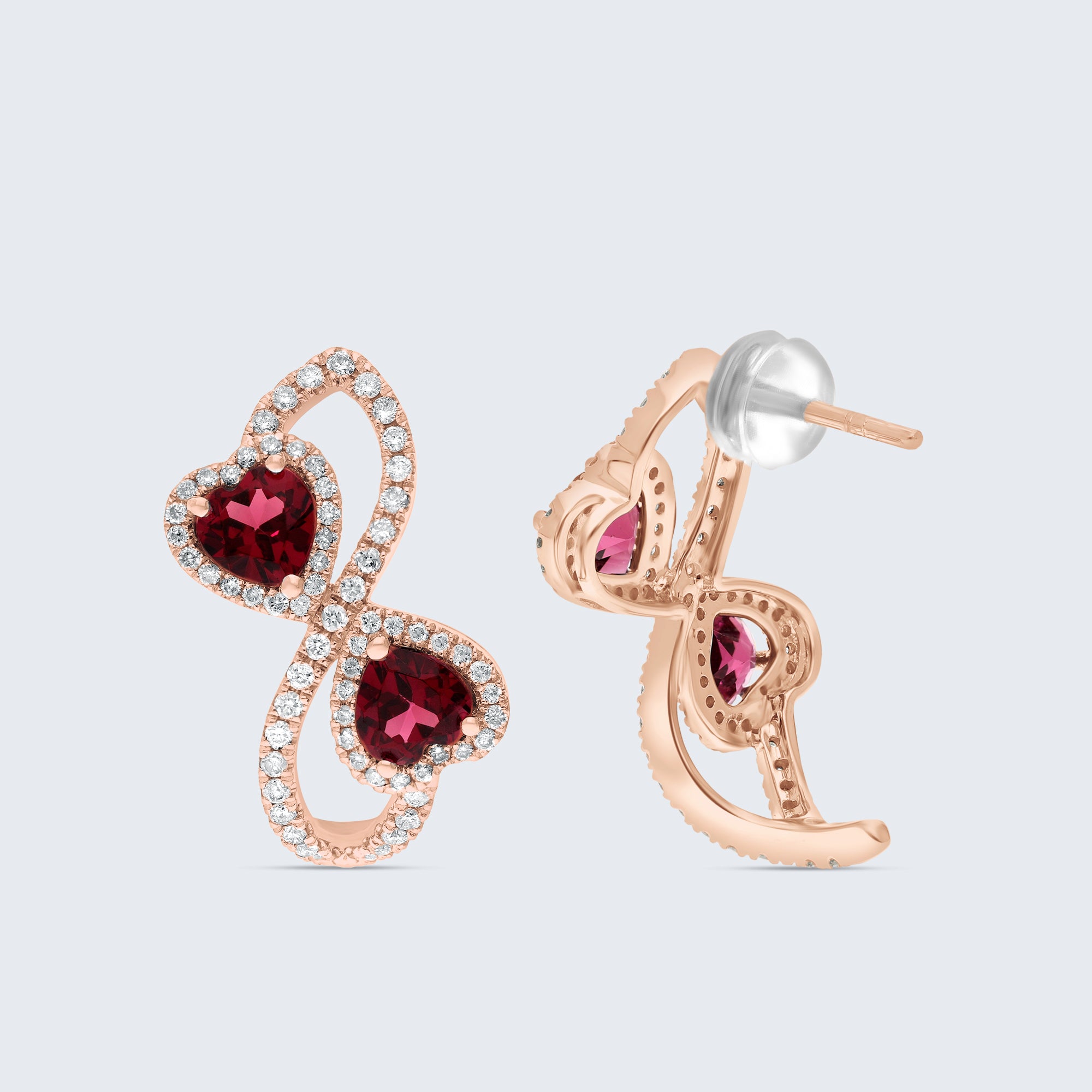ハートキャンディイヤリング - 18Kゴールド、0.76カラットダイヤモンド&2.50カラットルビー