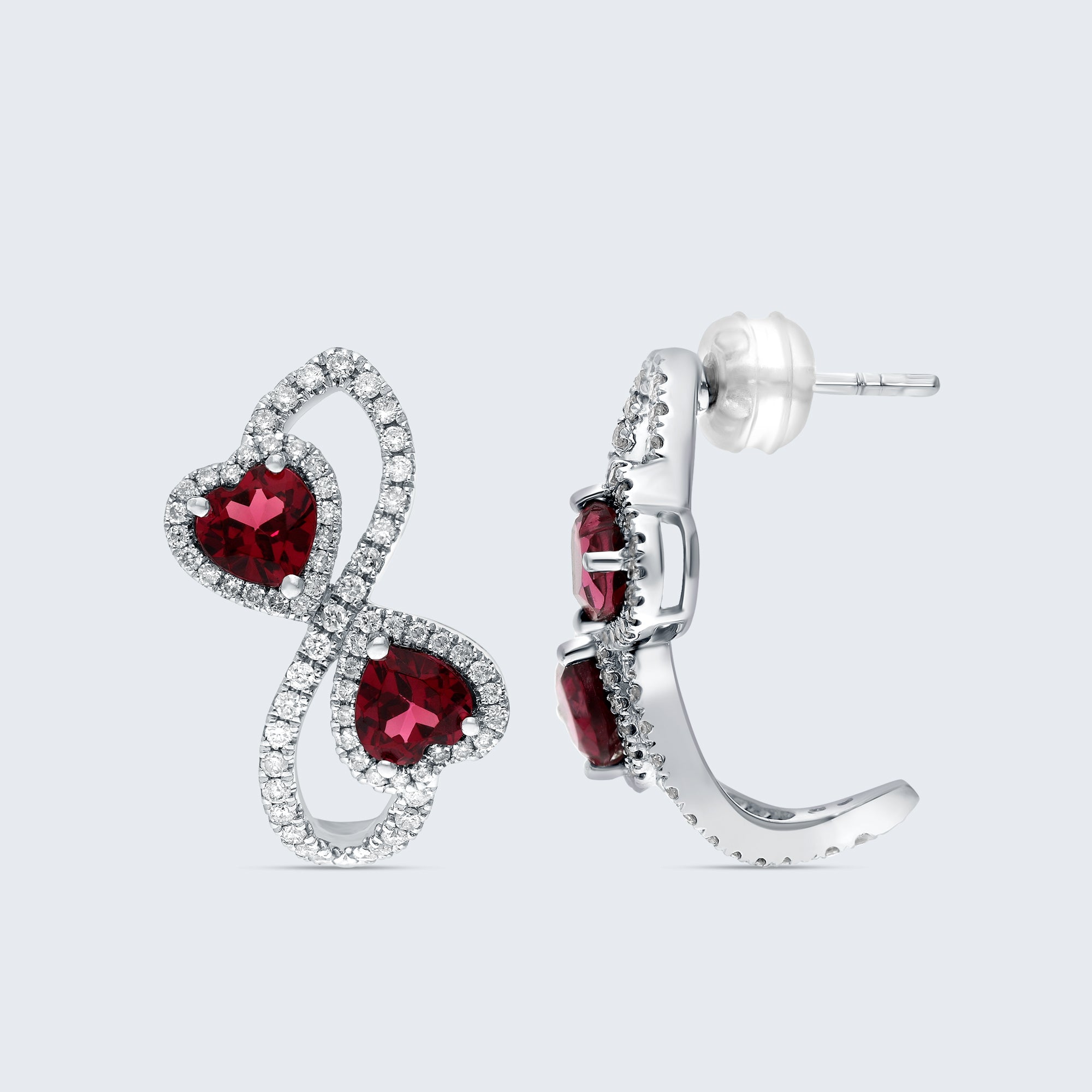 ハートキャンディイヤリング - 18Kゴールド、0.76カラットダイヤモンド&2.50カラットルビー