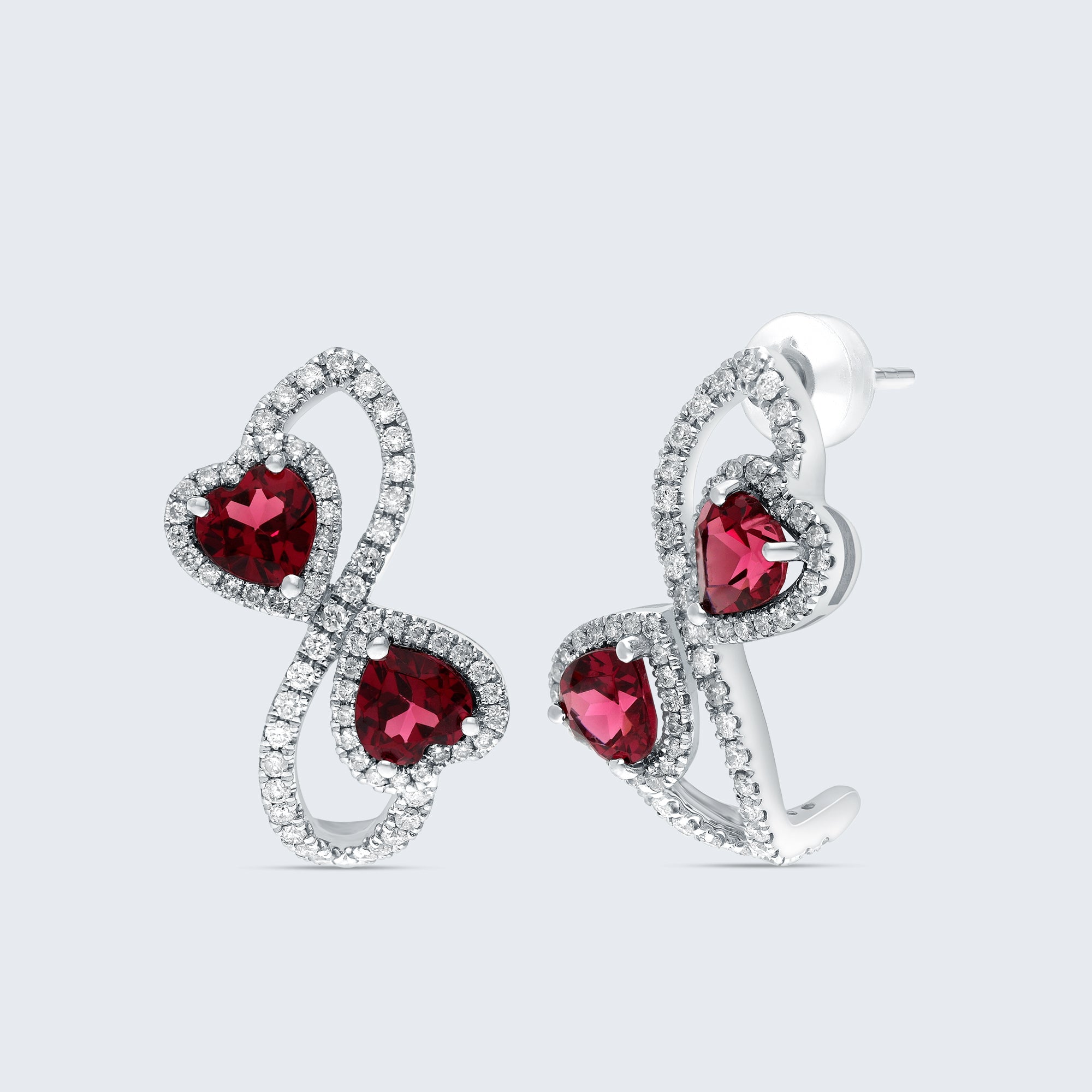 ハートキャンディイヤリング - 18Kゴールド、0.76カラットダイヤモンド&2.50カラットルビー