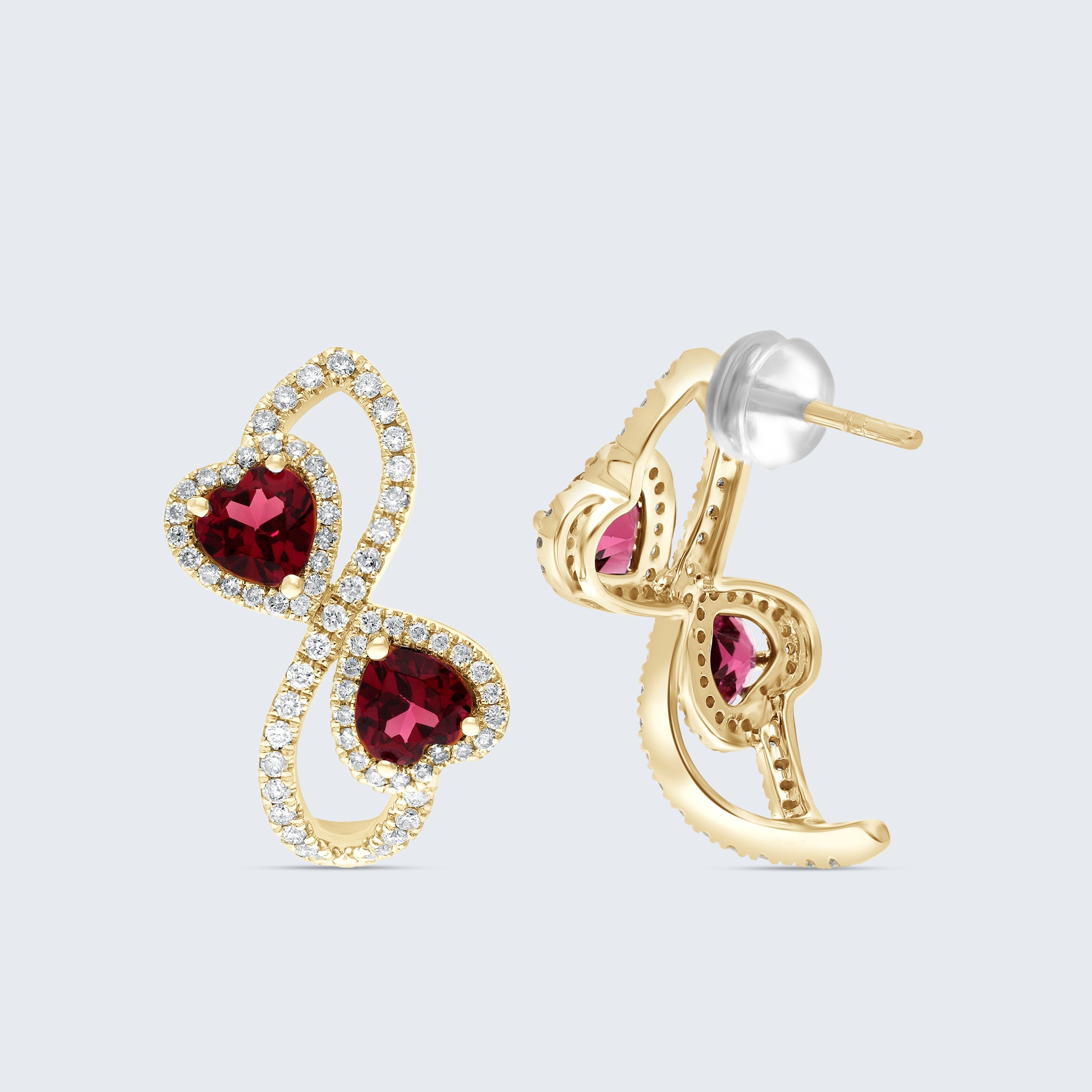 ハートキャンディイヤリング - 18Kゴールド、0.76カラットダイヤモンド&2.50カラットルビー