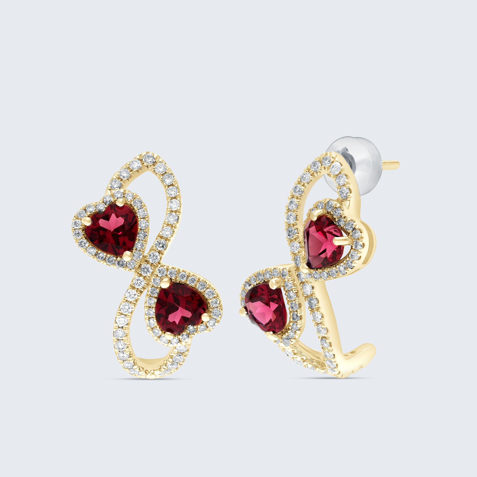 ハートキャンディイヤリング - 18Kゴールド、0.76カラットダイヤモンド&2.50カラットルビー