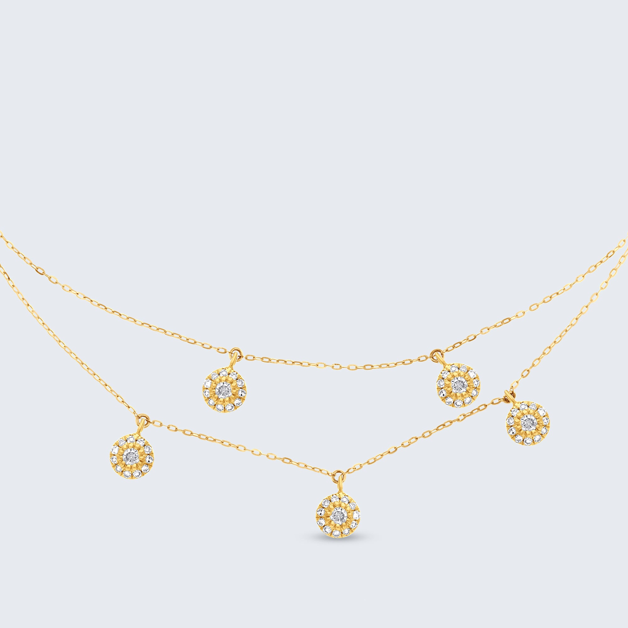 レイヤード ダイヤモンド ステーションネックレス – K18YG、0.28カラット