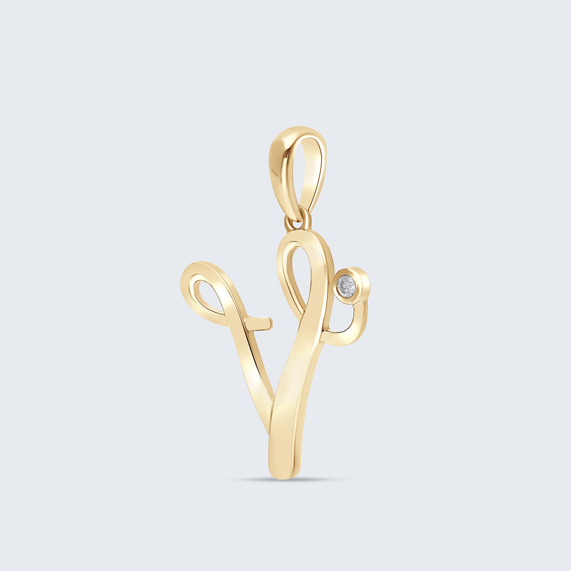 K18 イニシャルペンダント「V」 – 0.01ct ダイヤモンド(チェーンはオプション)