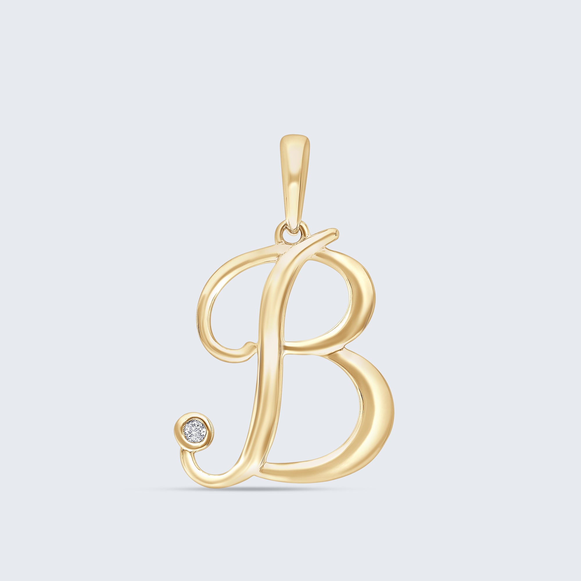 K18 イニシャルペンダント「B」 – 0.01カラットダイヤモンド(チェーンオプションあり)