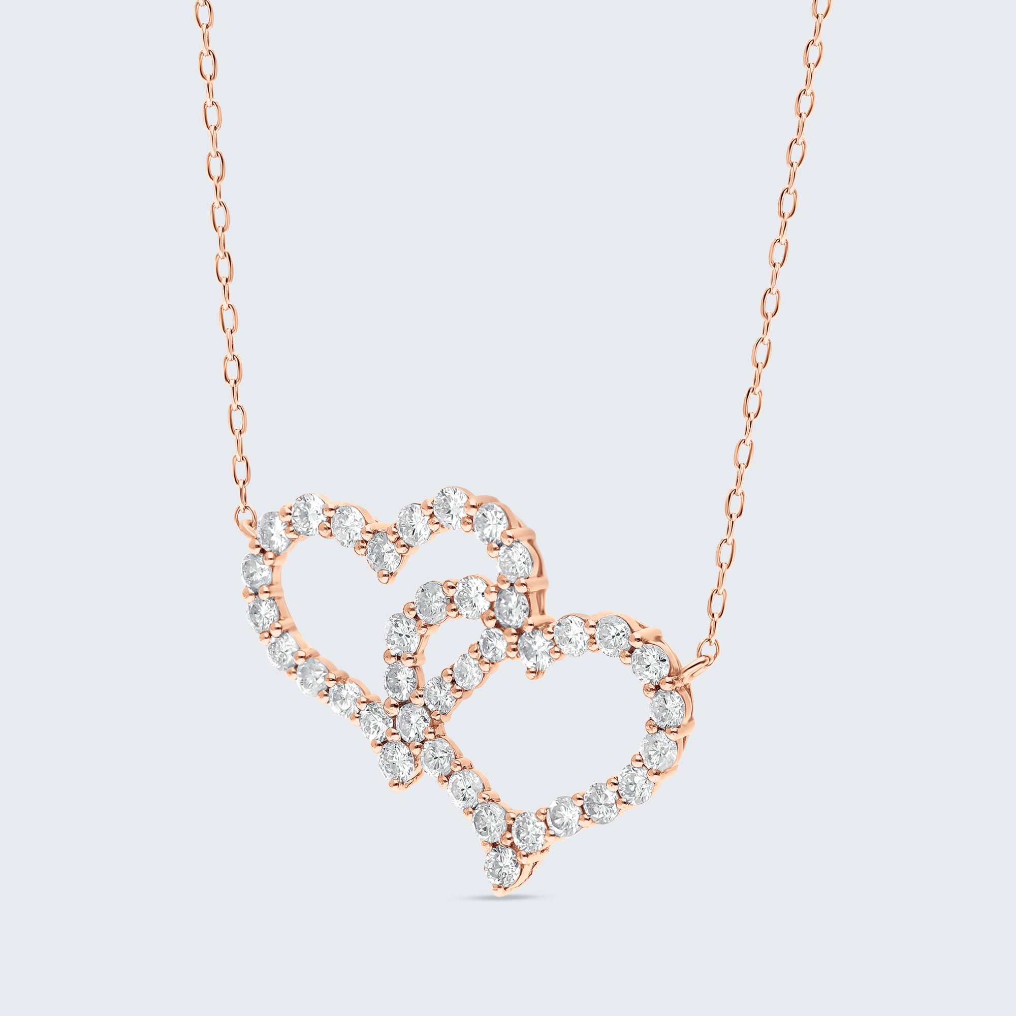 ダブルオープンハート ダイヤモンドペンダント – 18Kゴールド、1.0カラット