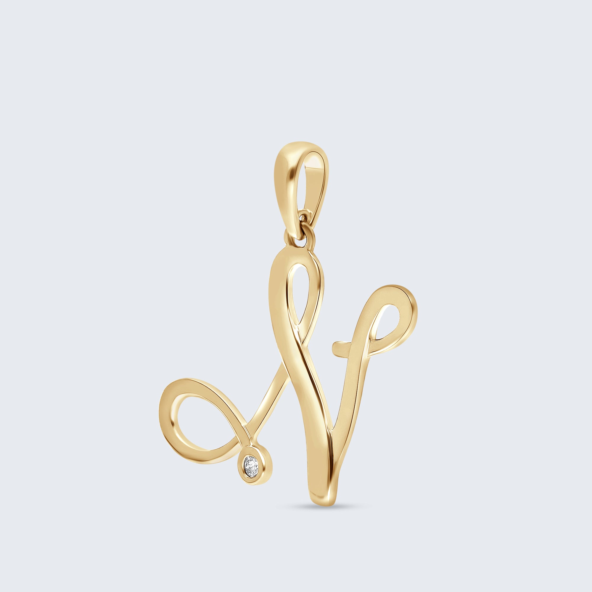 K18 イニシャルペンダント「N」 – 0.01カラットダイヤモンド(チェーンオプションあり)