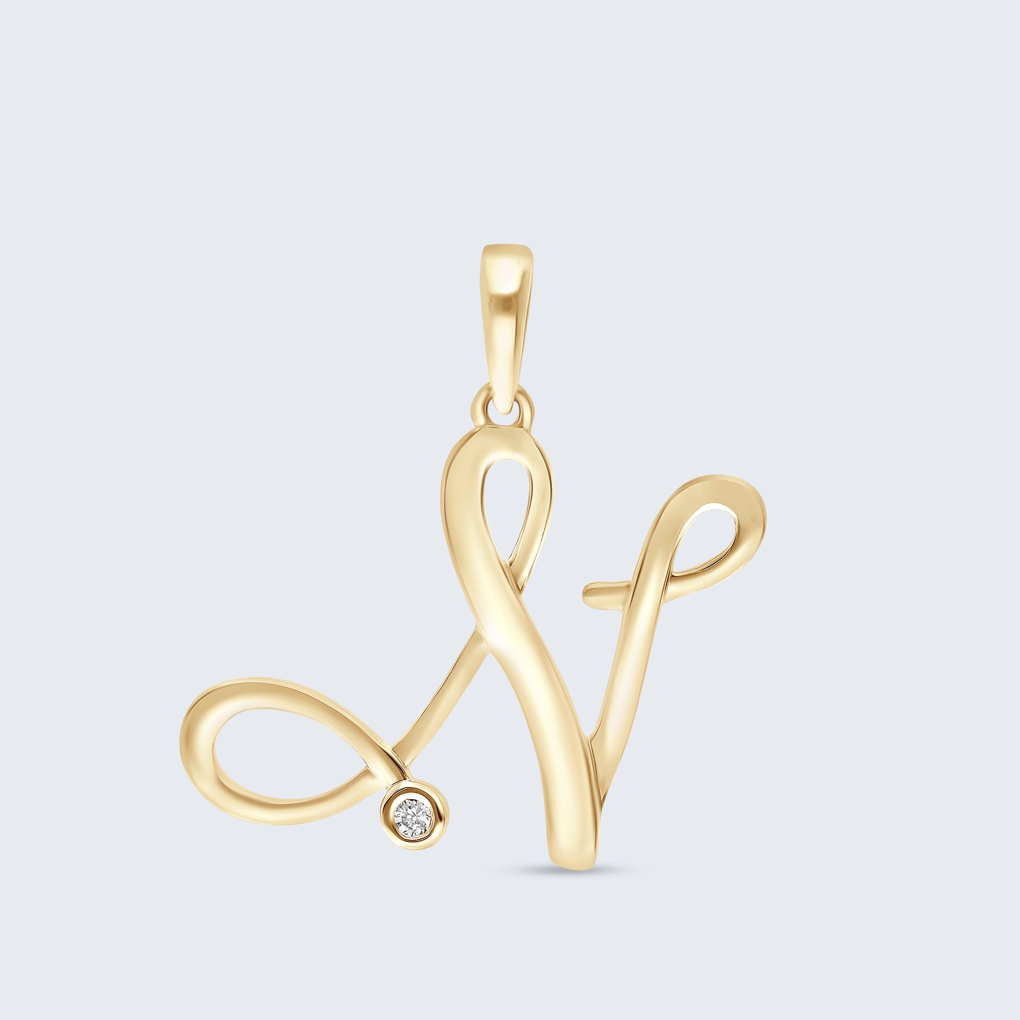 K18 イニシャルペンダント「N」 – 0.01カラットダイヤモンド(チェーンオプションあり)