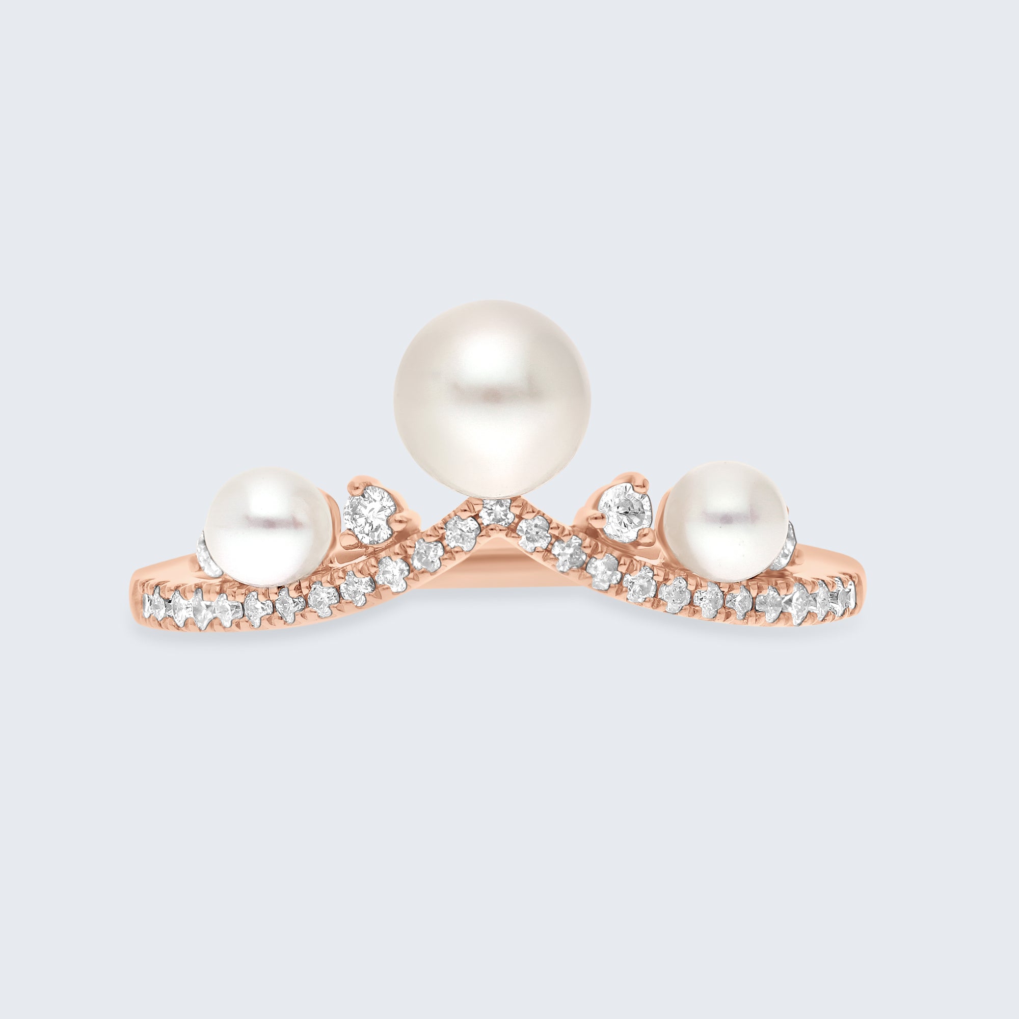 パール&ダイヤモンド ウェーブリング – 18Kゴールド、0.20カラット