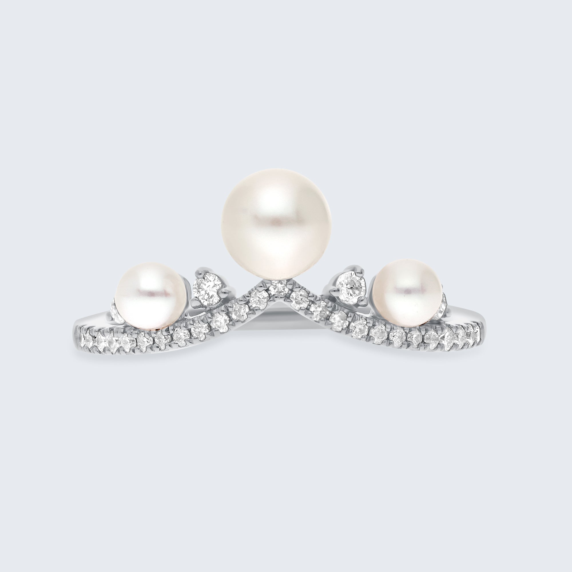 パール&ダイヤモンド ウェーブリング – 18Kゴールド、0.20カラット