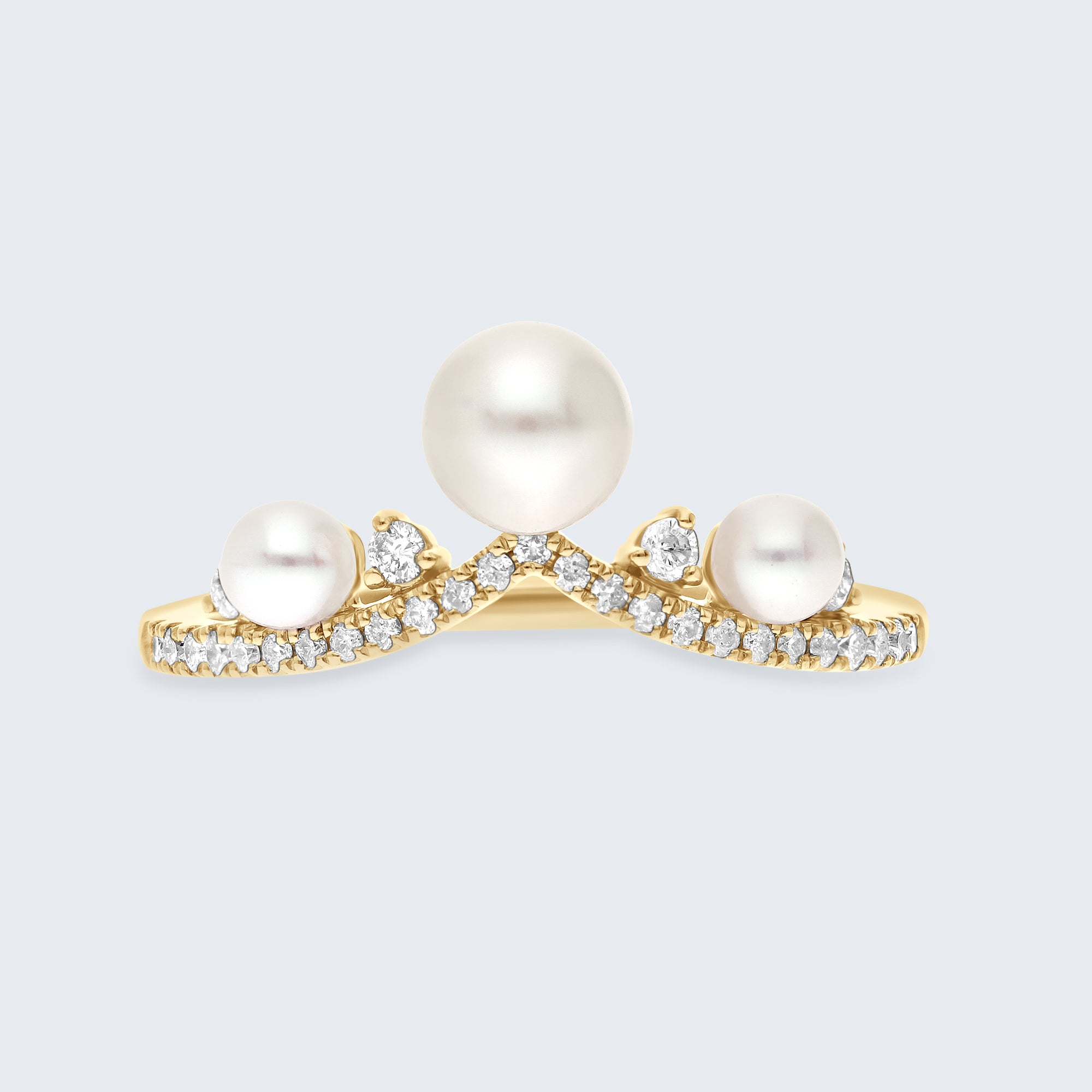 パール&ダイヤモンド ウェーブリング – 18Kゴールド、0.20カラット