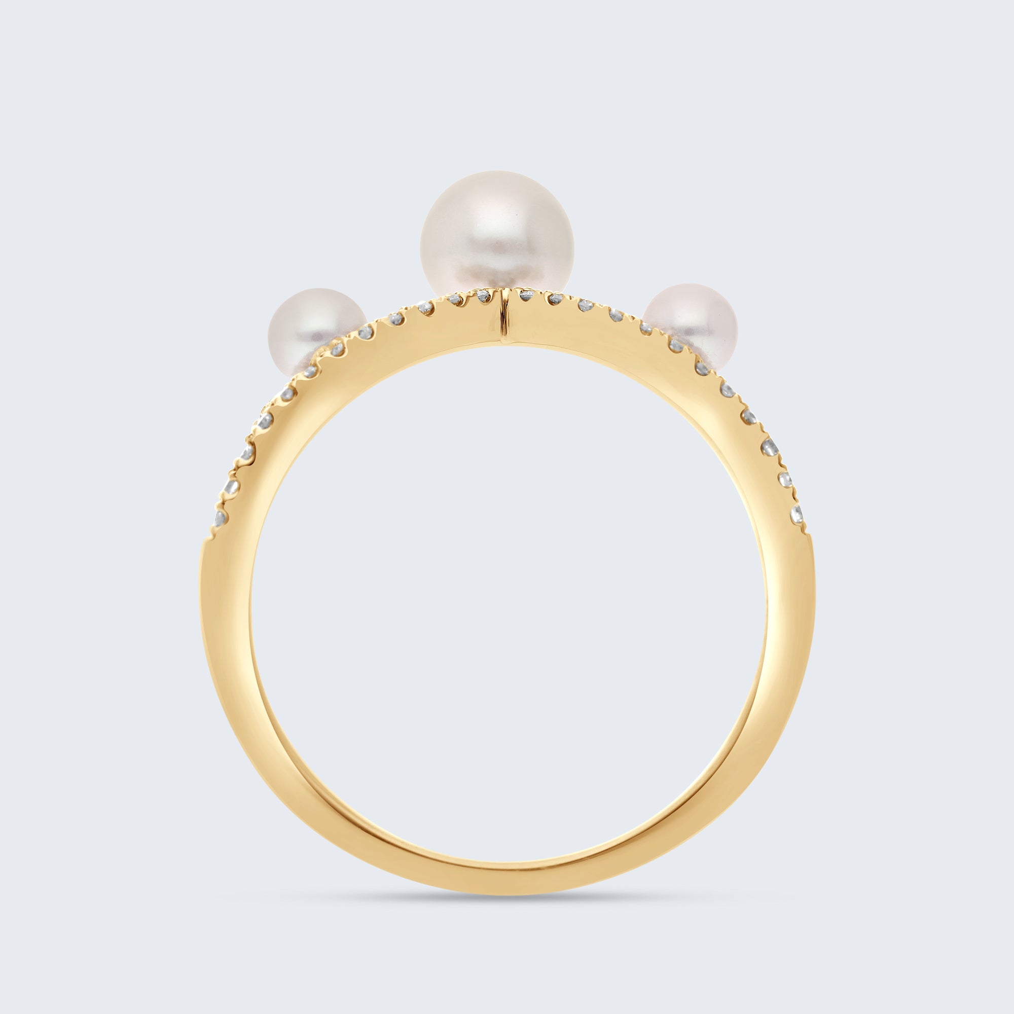 パール&ダイヤモンド ウェーブリング – 18Kゴールド、0.20カラット