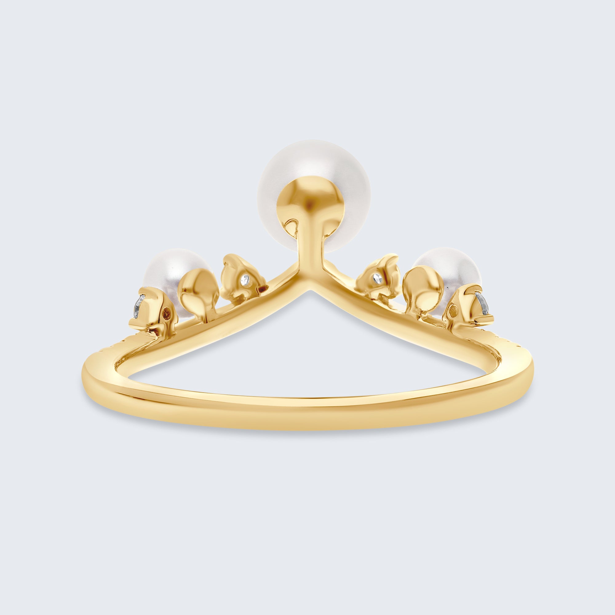 パール&ダイヤモンド ウェーブリング – 18Kゴールド、0.20カラット