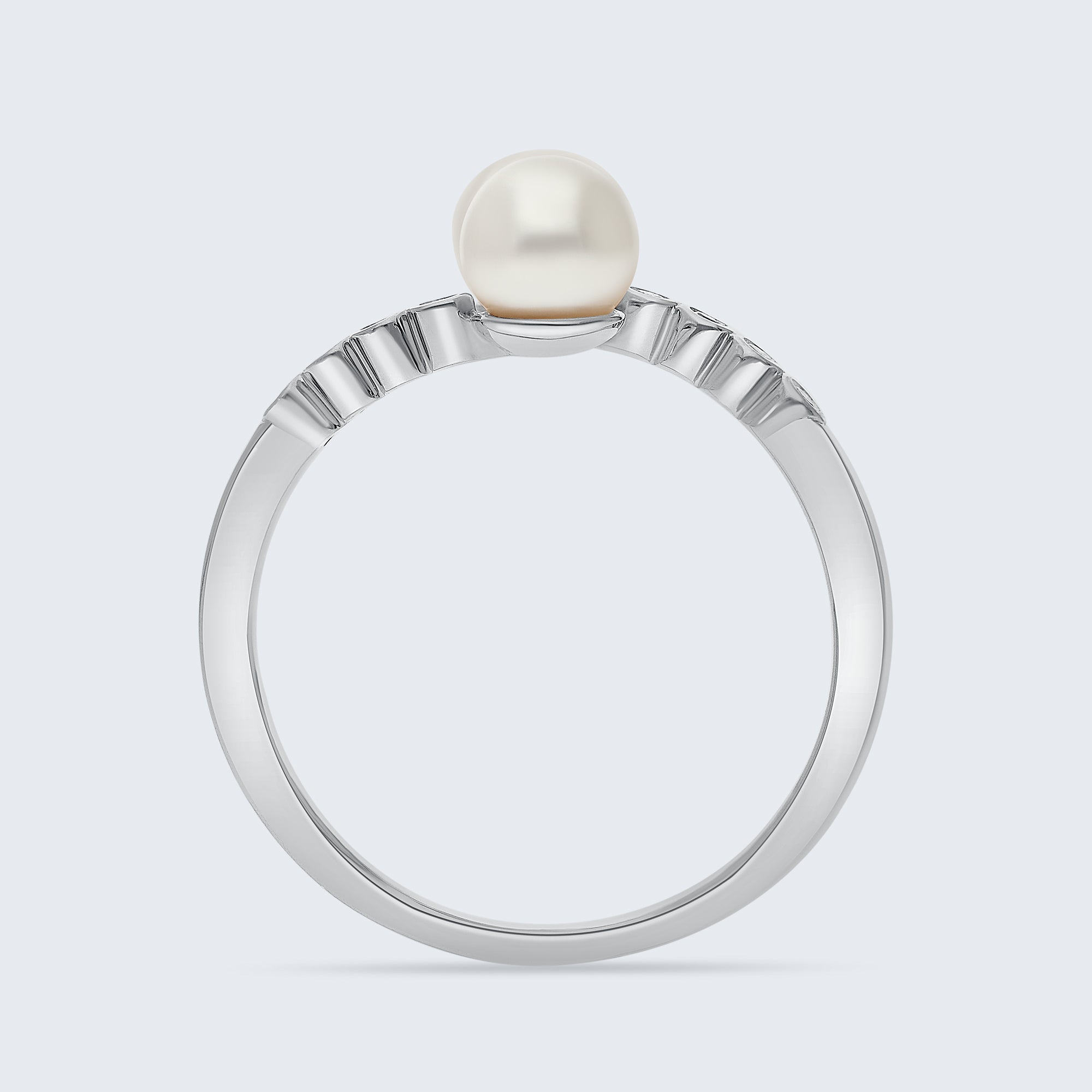 ツーパール&ダイヤモンドリング - 18Kゴールド、0.06カラット