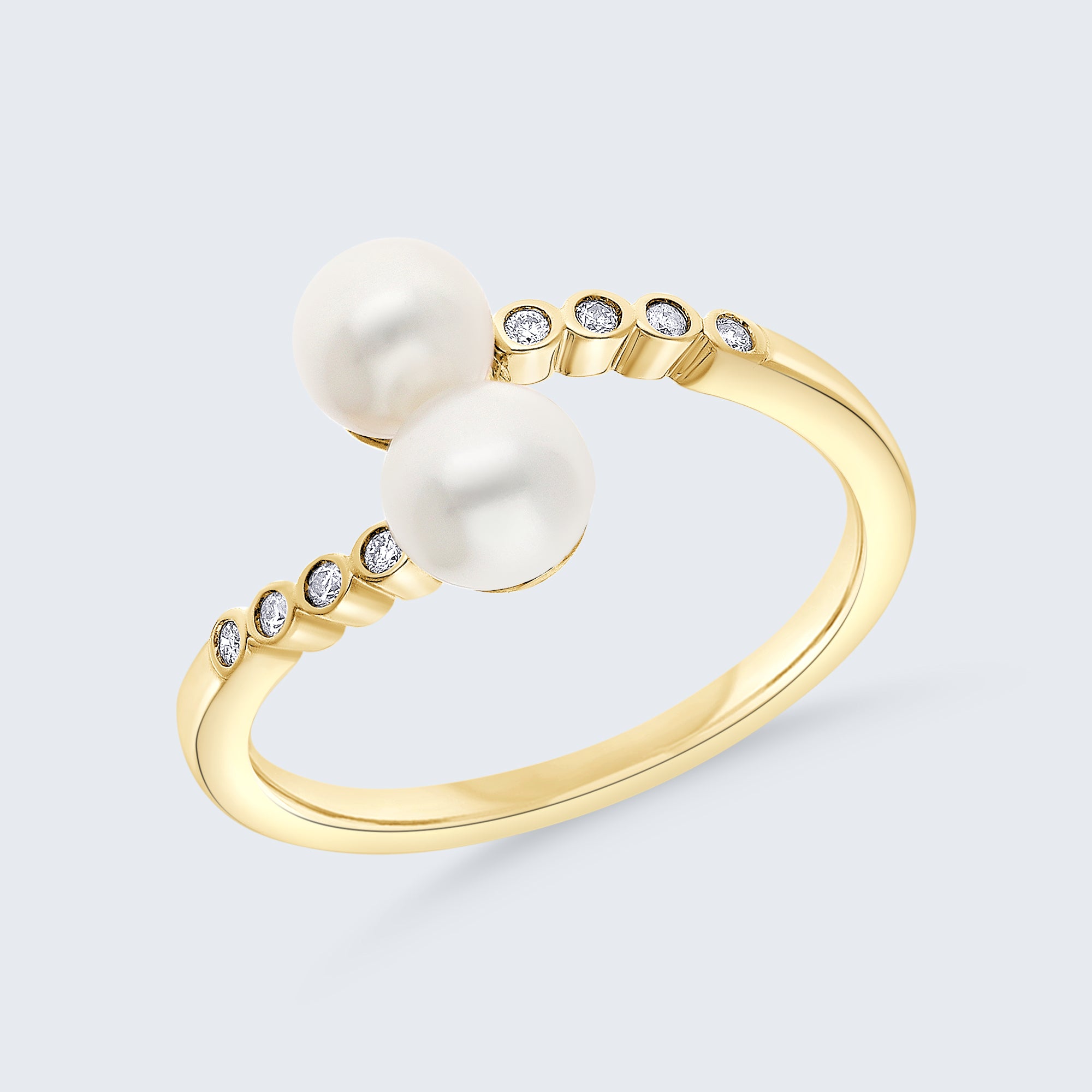 ツーパール&ダイヤモンドリング - 18Kゴールド、0.06カラット