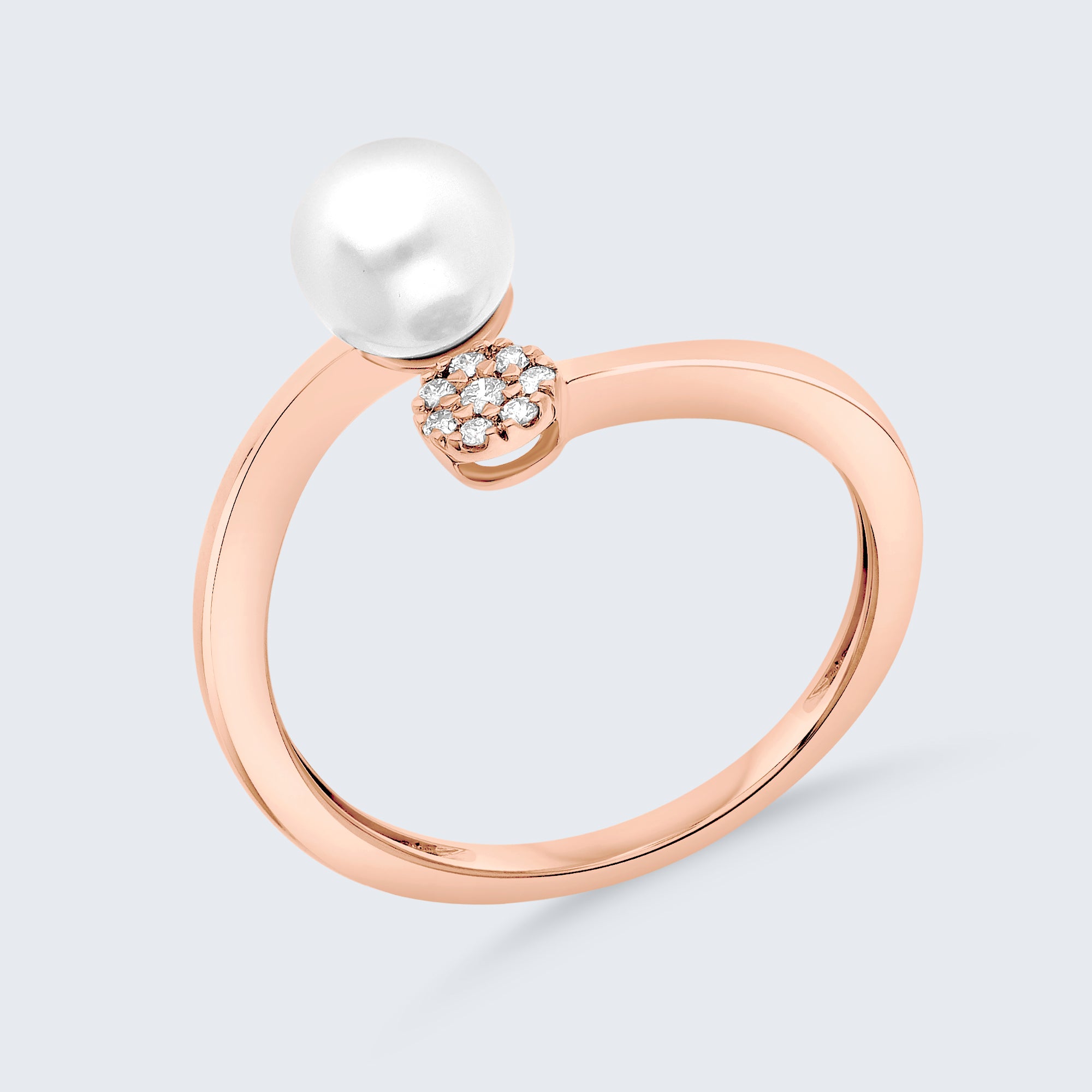 パール&ダイヤモンド ハローリング – 18Kゴールド、0.05カラット