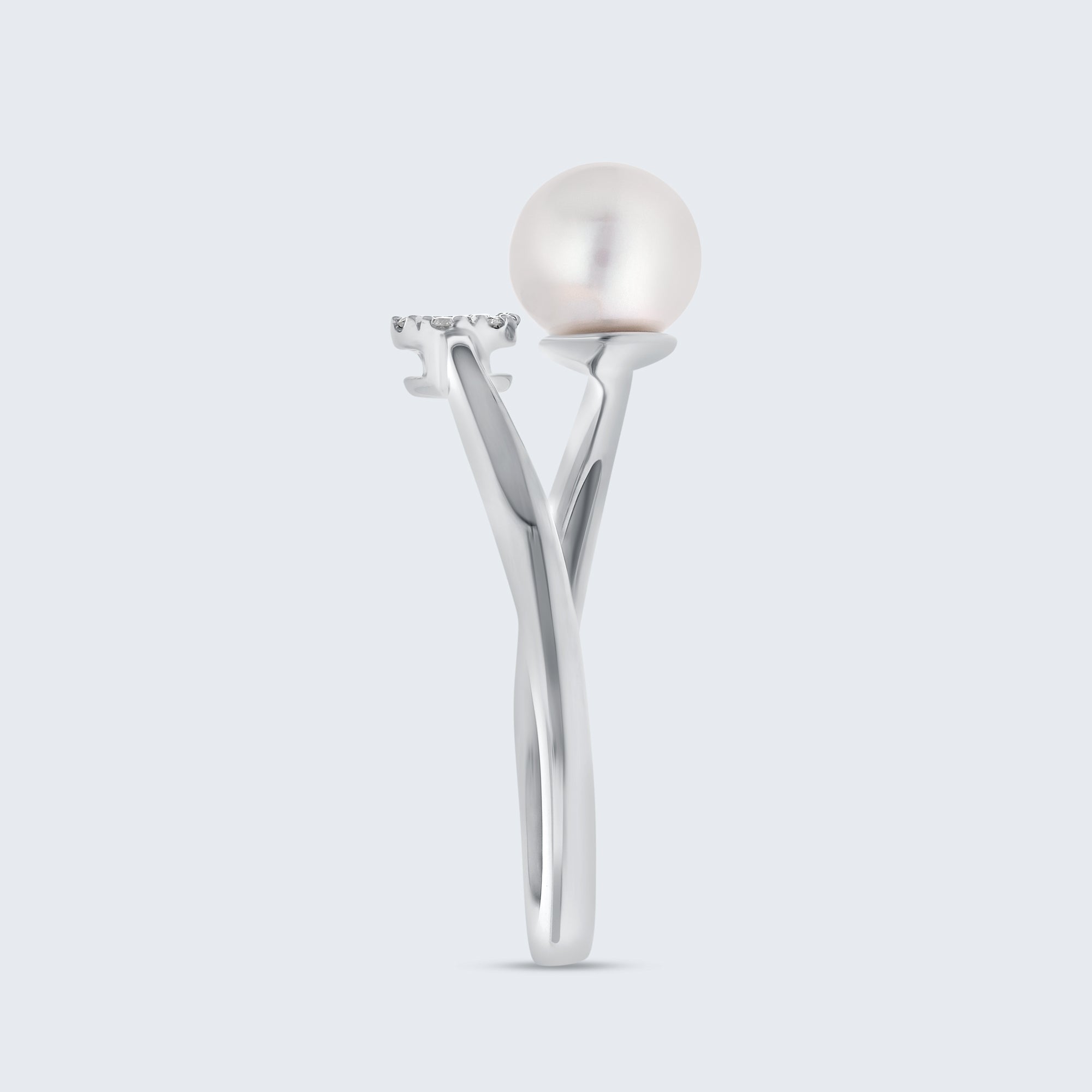 パール&ダイヤモンド ハローリング – 18Kゴールド、0.05カラット