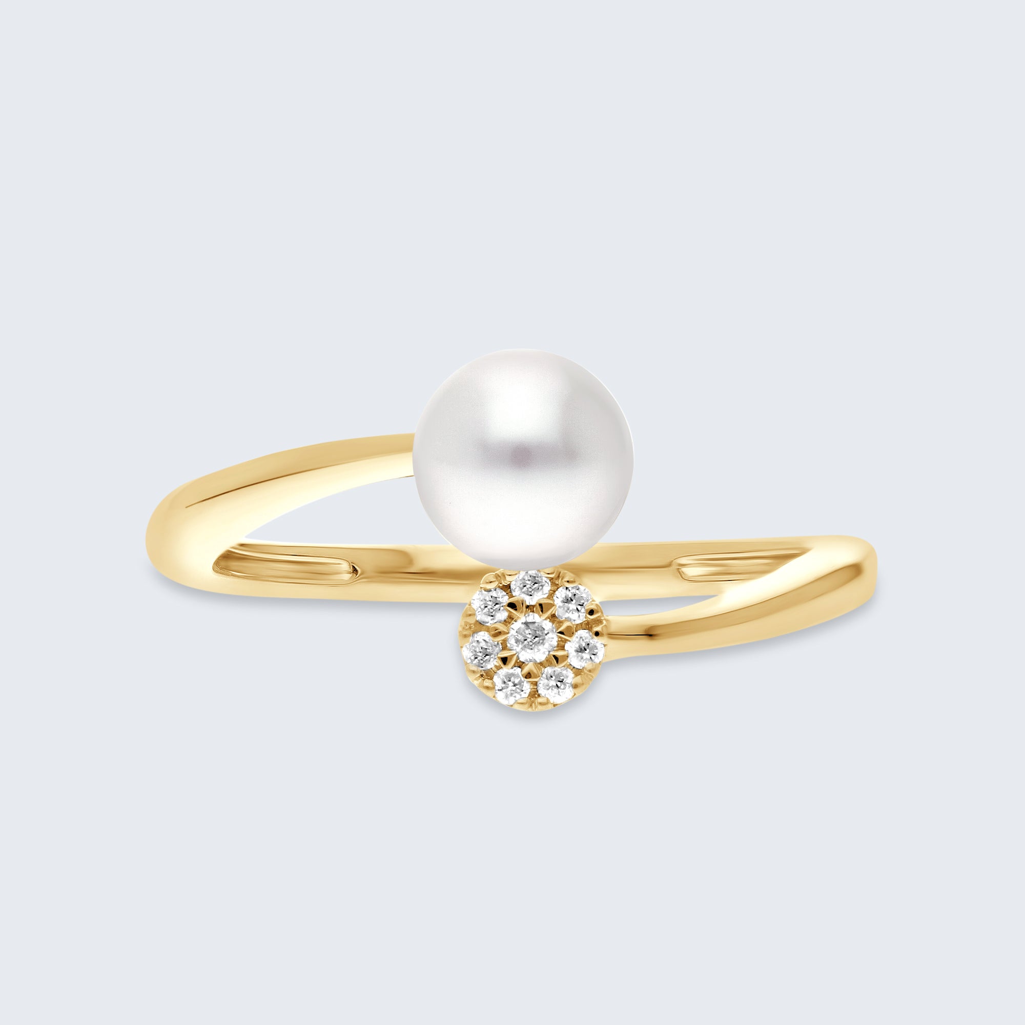 パール&ダイヤモンド ハローリング – 18Kゴールド、0.05カラット