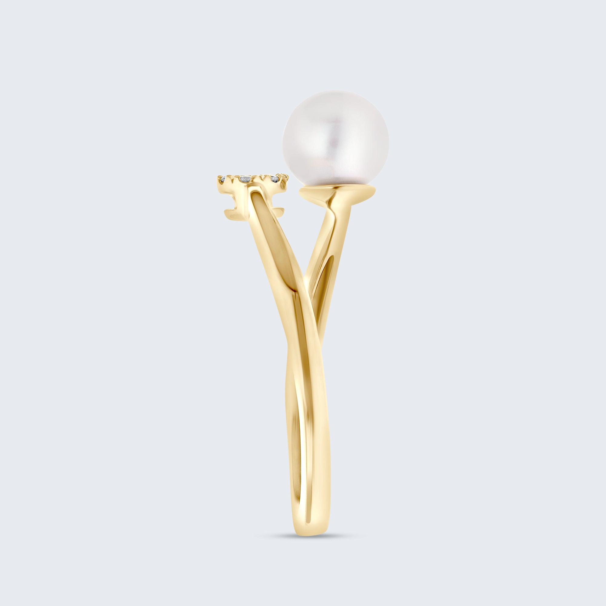 パール&ダイヤモンド ハローリング – 18Kゴールド、0.05カラット