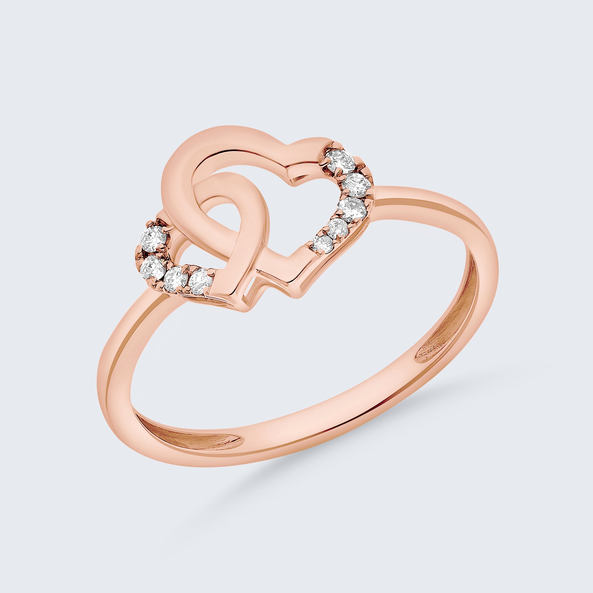 ツイン オープンハート ダイヤモンド リング – 18Kゴールド、0.07カラット