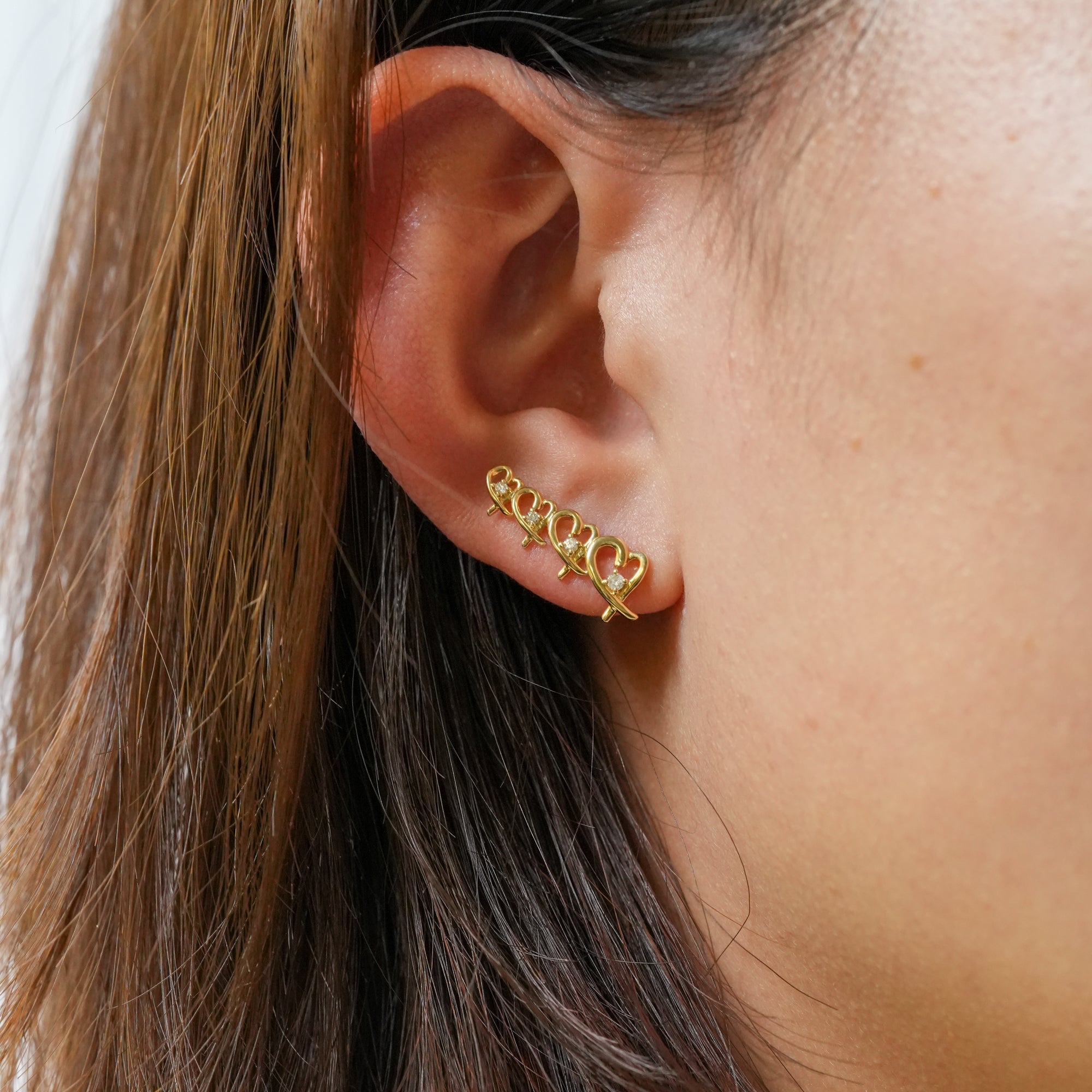 ハート ダイヤモンド ピアス – 18Kイエローゴールド、0.10カラット