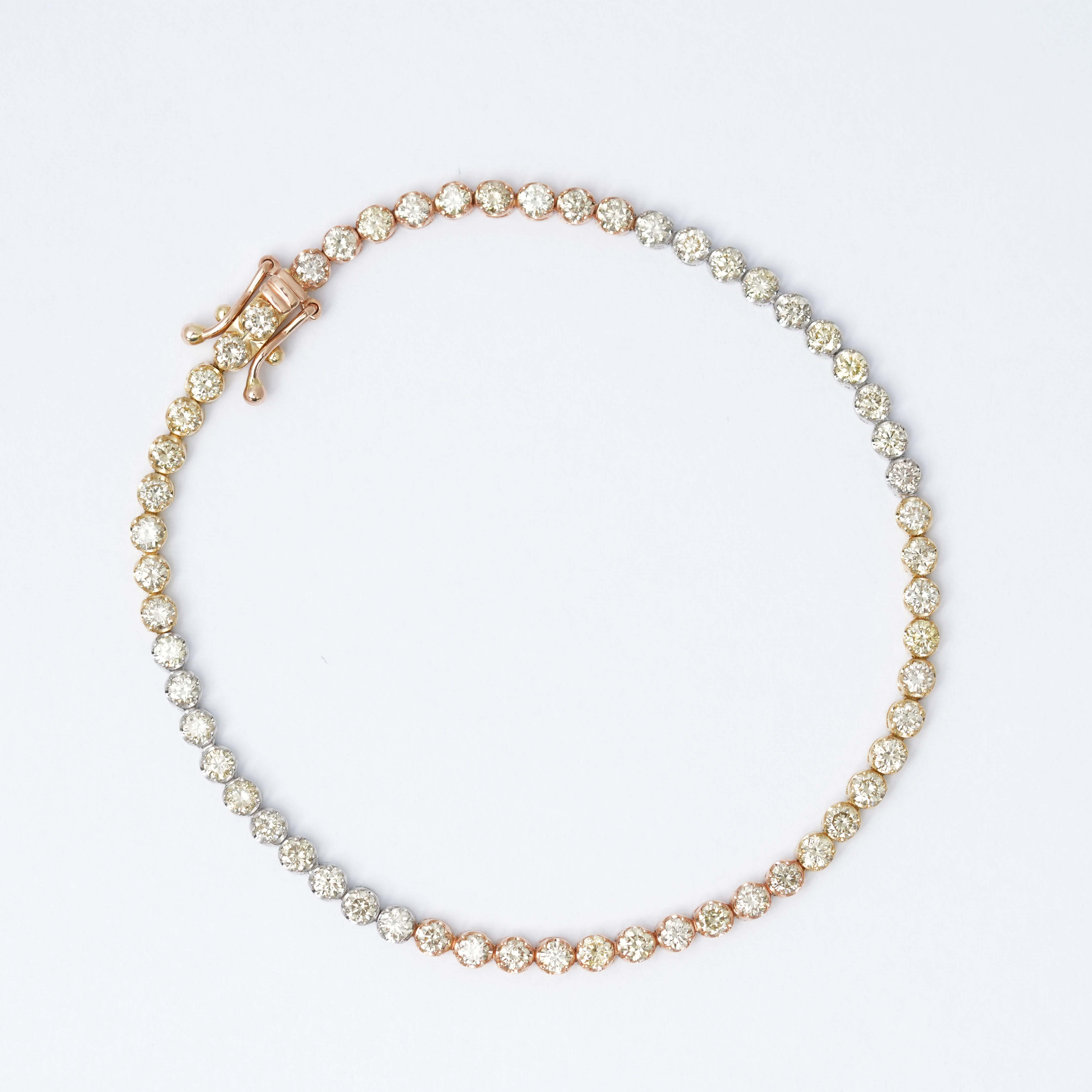 トライカラーダイヤモンドブレスレット – K18WG / YG / PG、3.0カラット